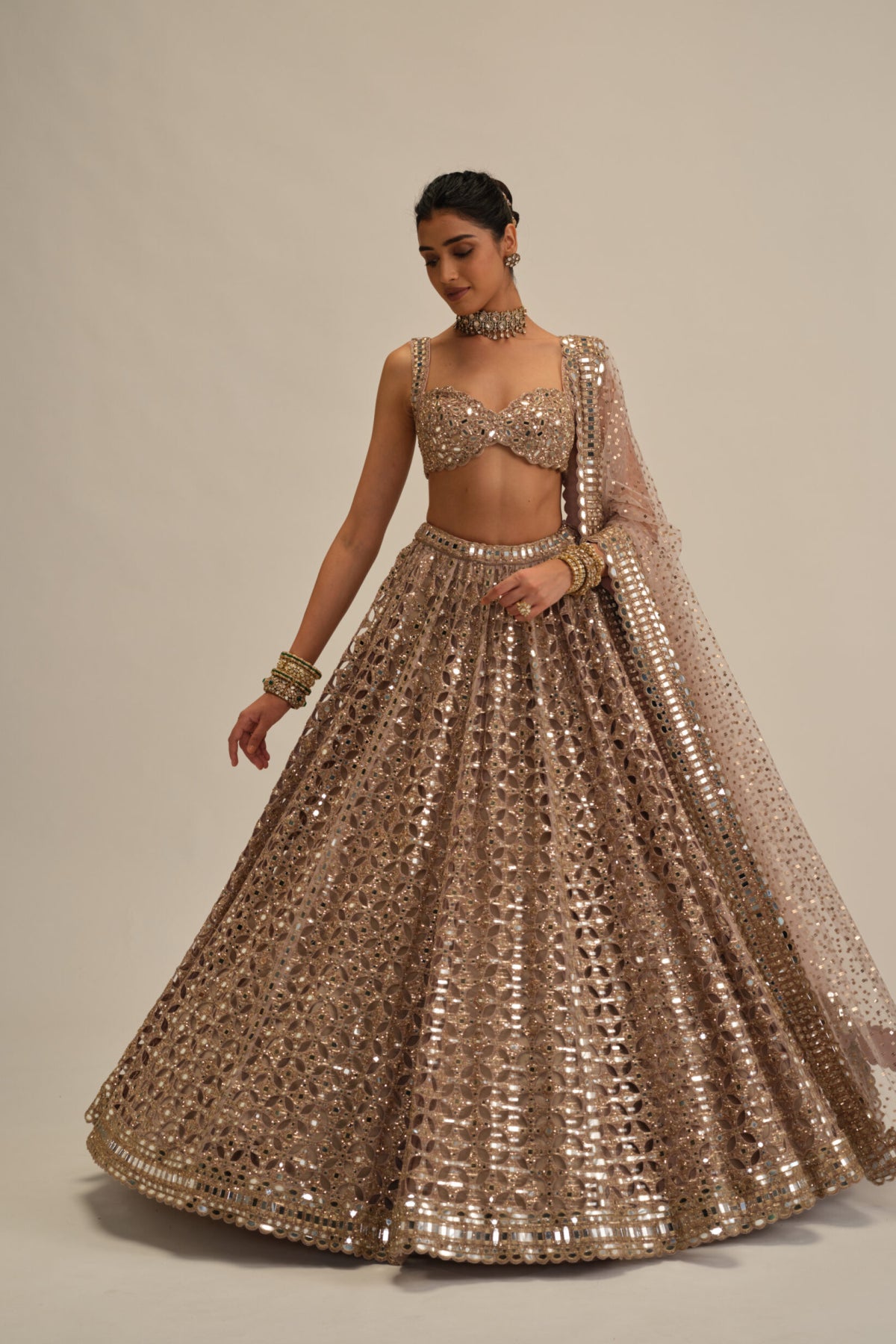 Ash Pink Circular Cutwork Lehenga Set