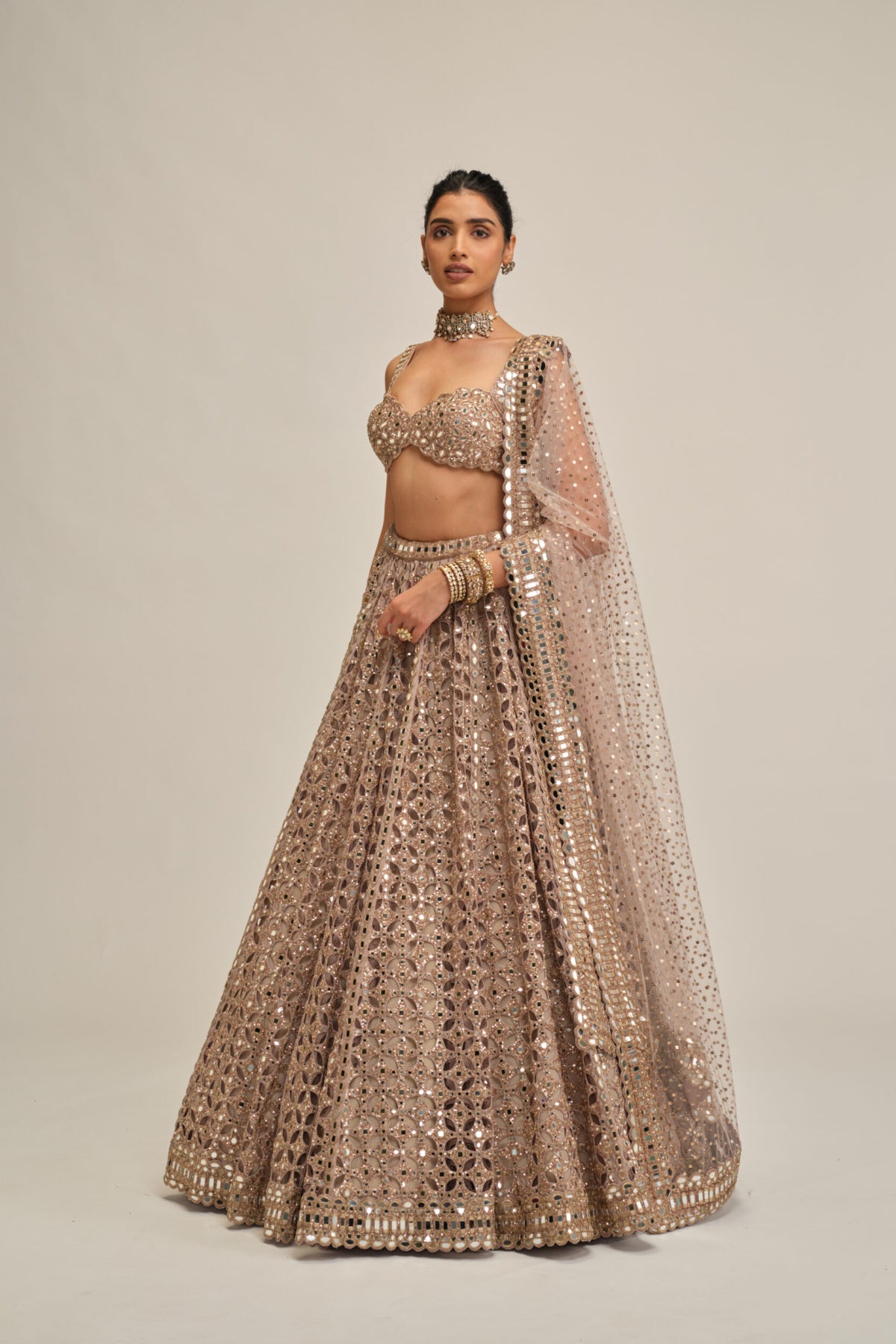 Ash Pink Circular Cutwork Lehenga Set