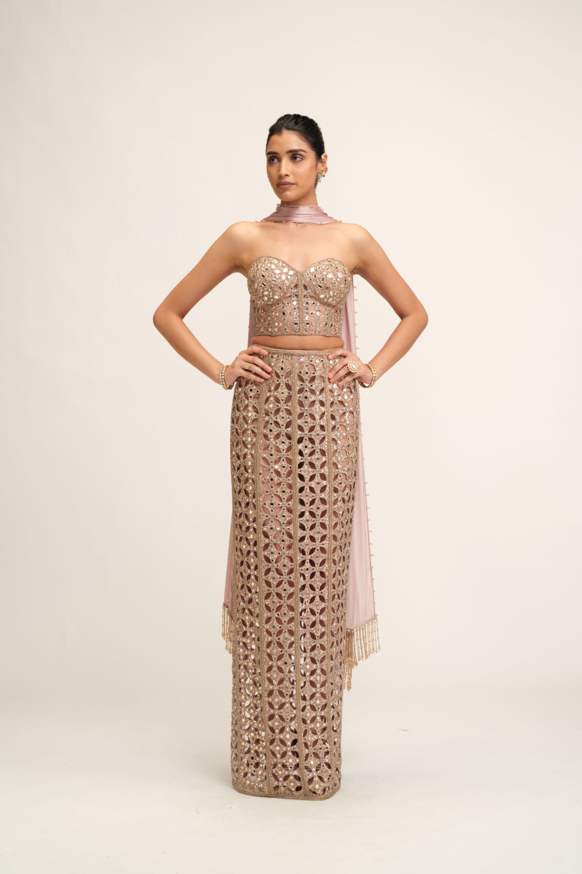 Ash Pink Cutwork Pencil Skirt