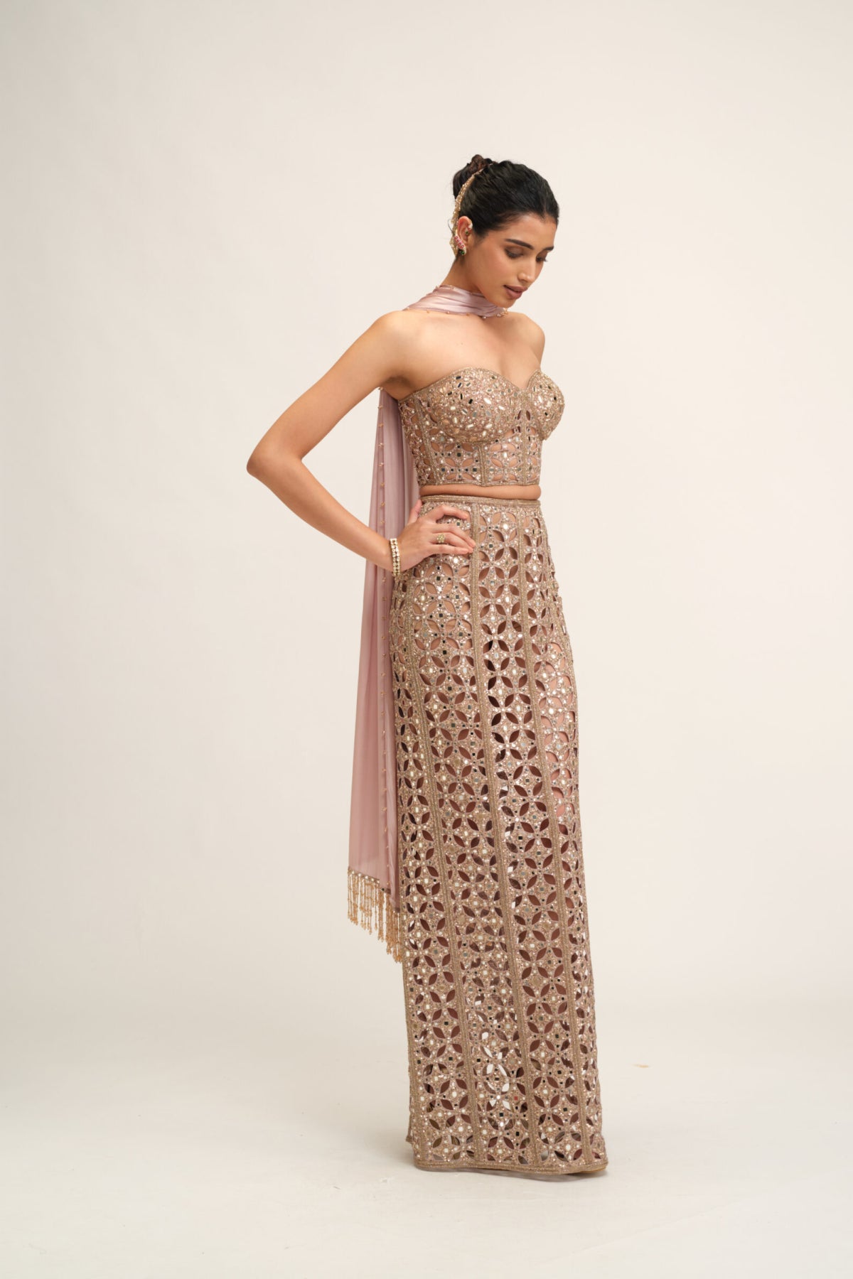 Ash Pink Cutwork Pencil Skirt