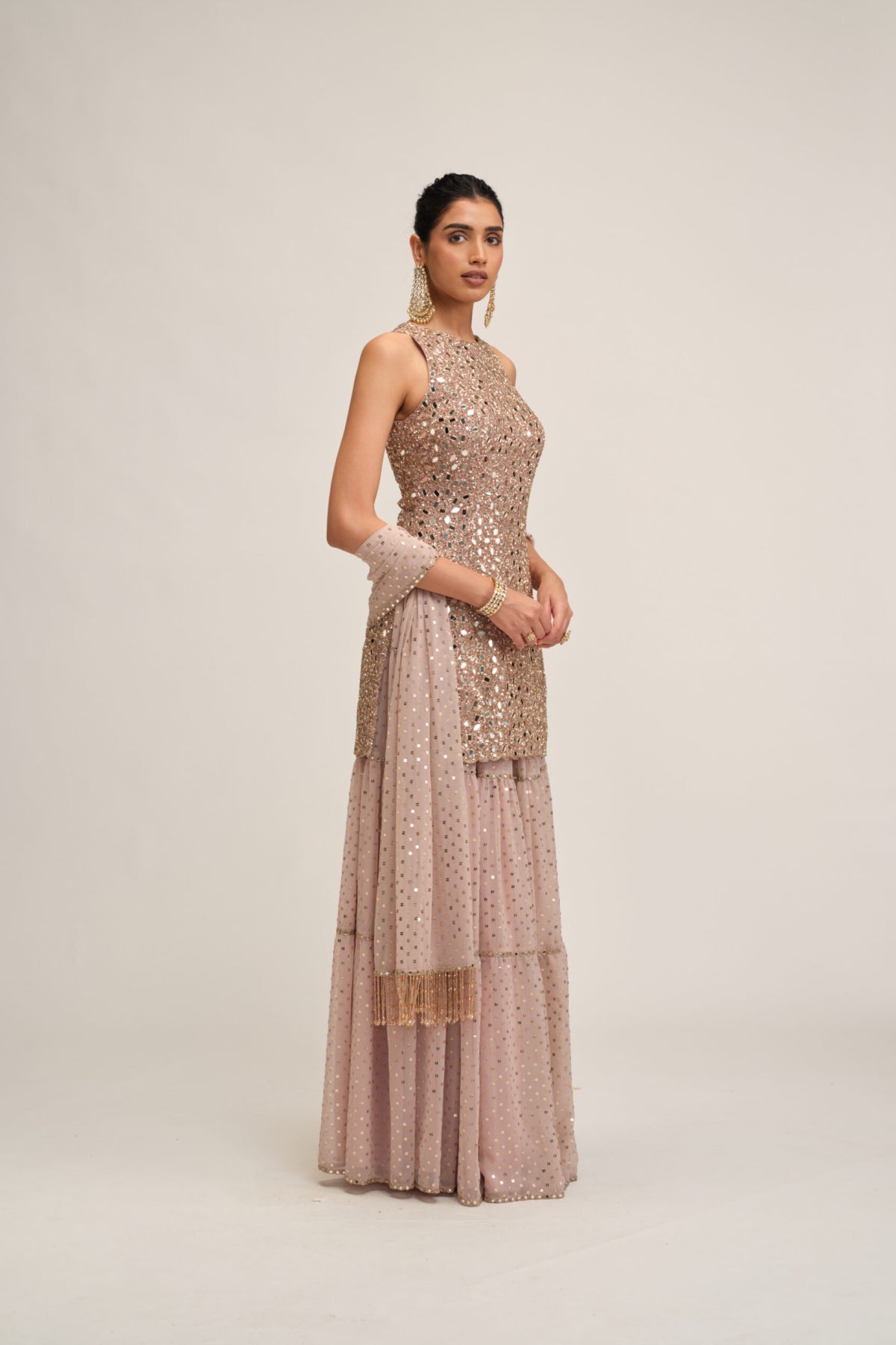 Ash Pink Kurta Sharara Set