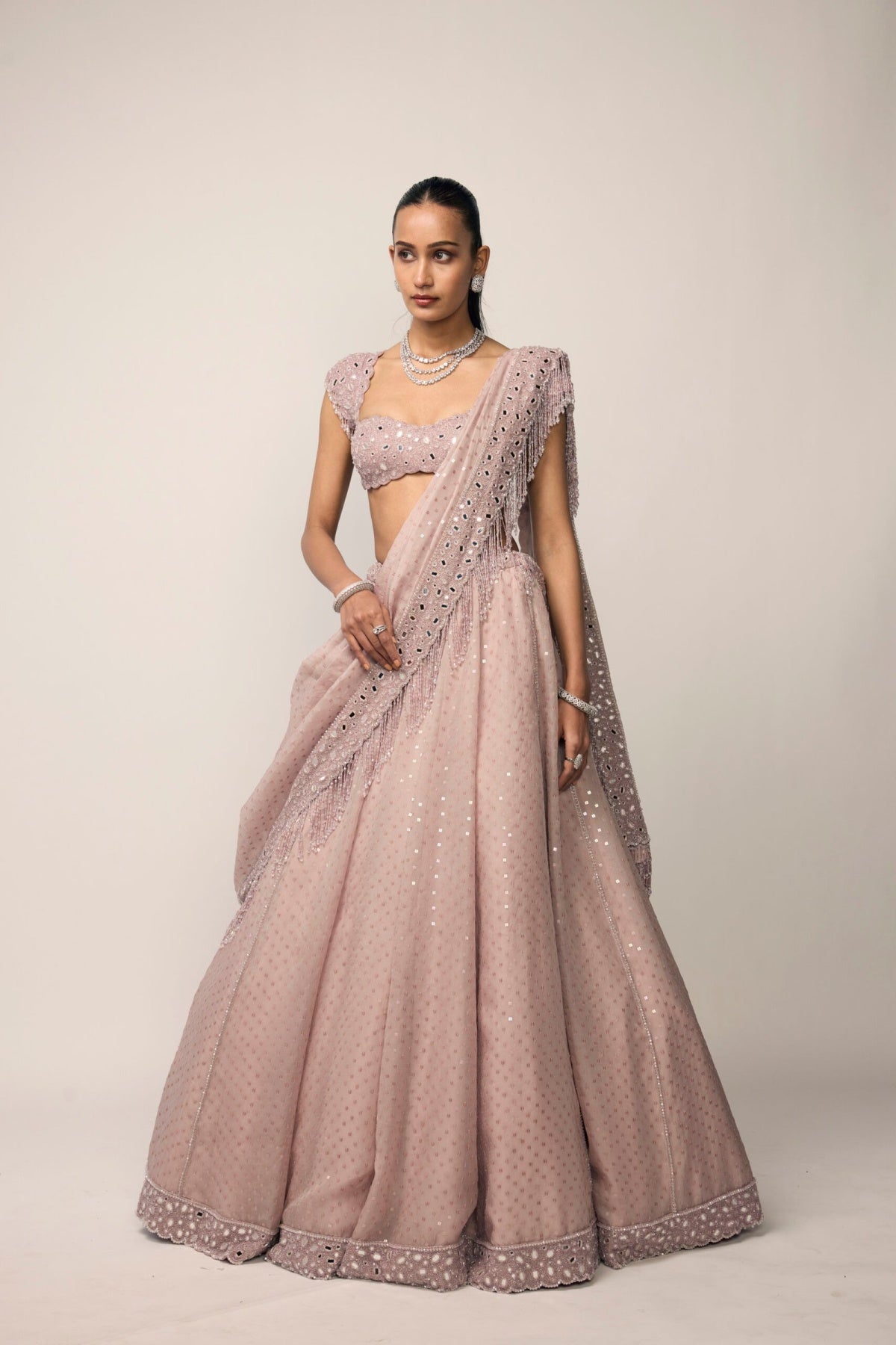 Ash Pink Sequins Embroidered Lehenga Set