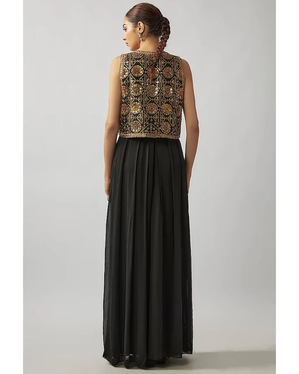 Black Pleated Jumpsuit With Short Jacket