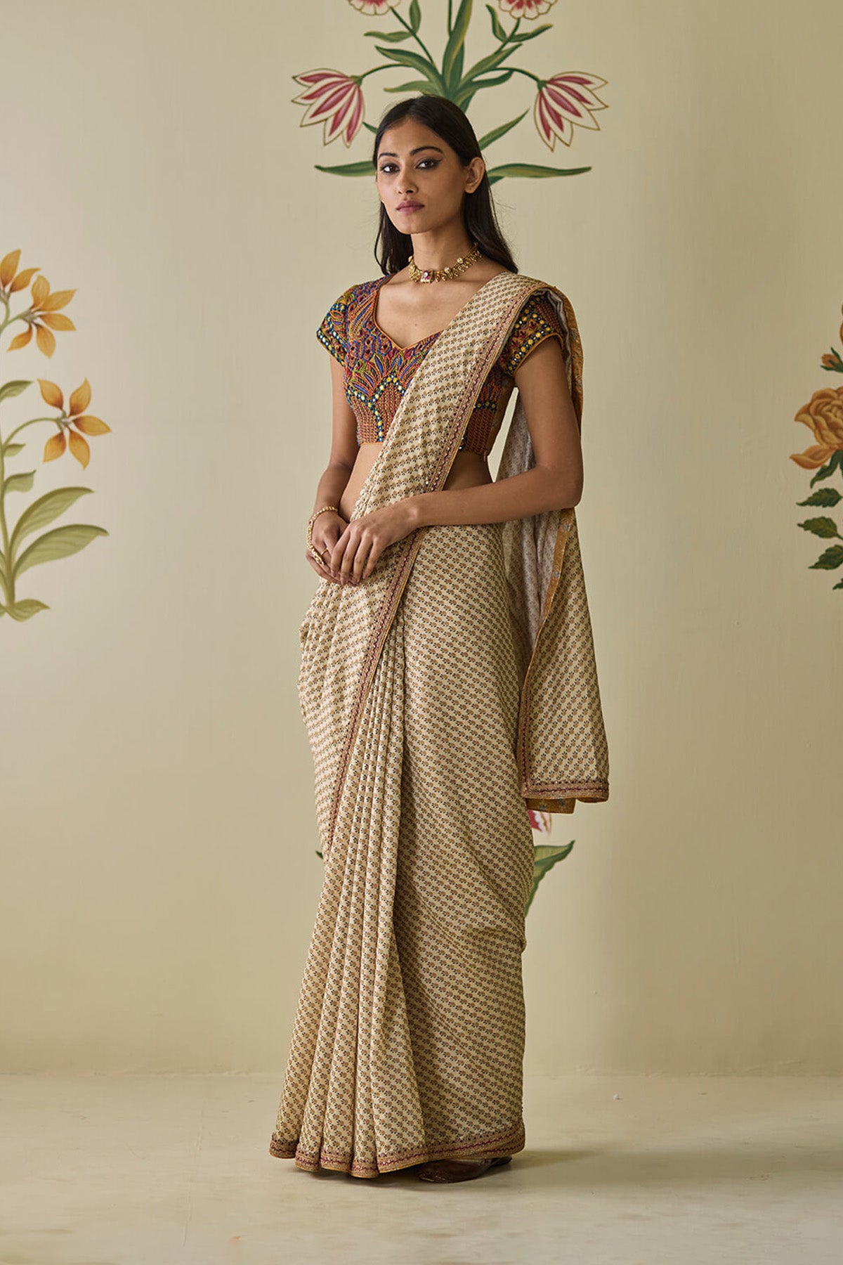 Bagru Beadwork Saree