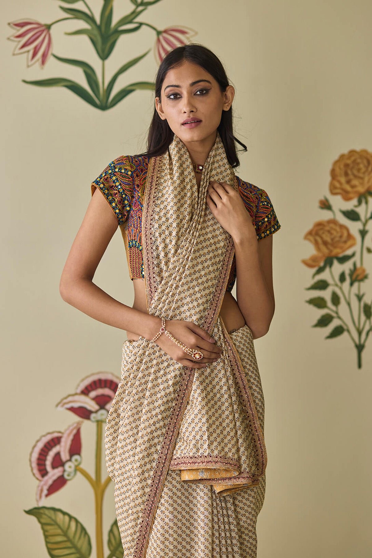 Bagru Beadwork Saree