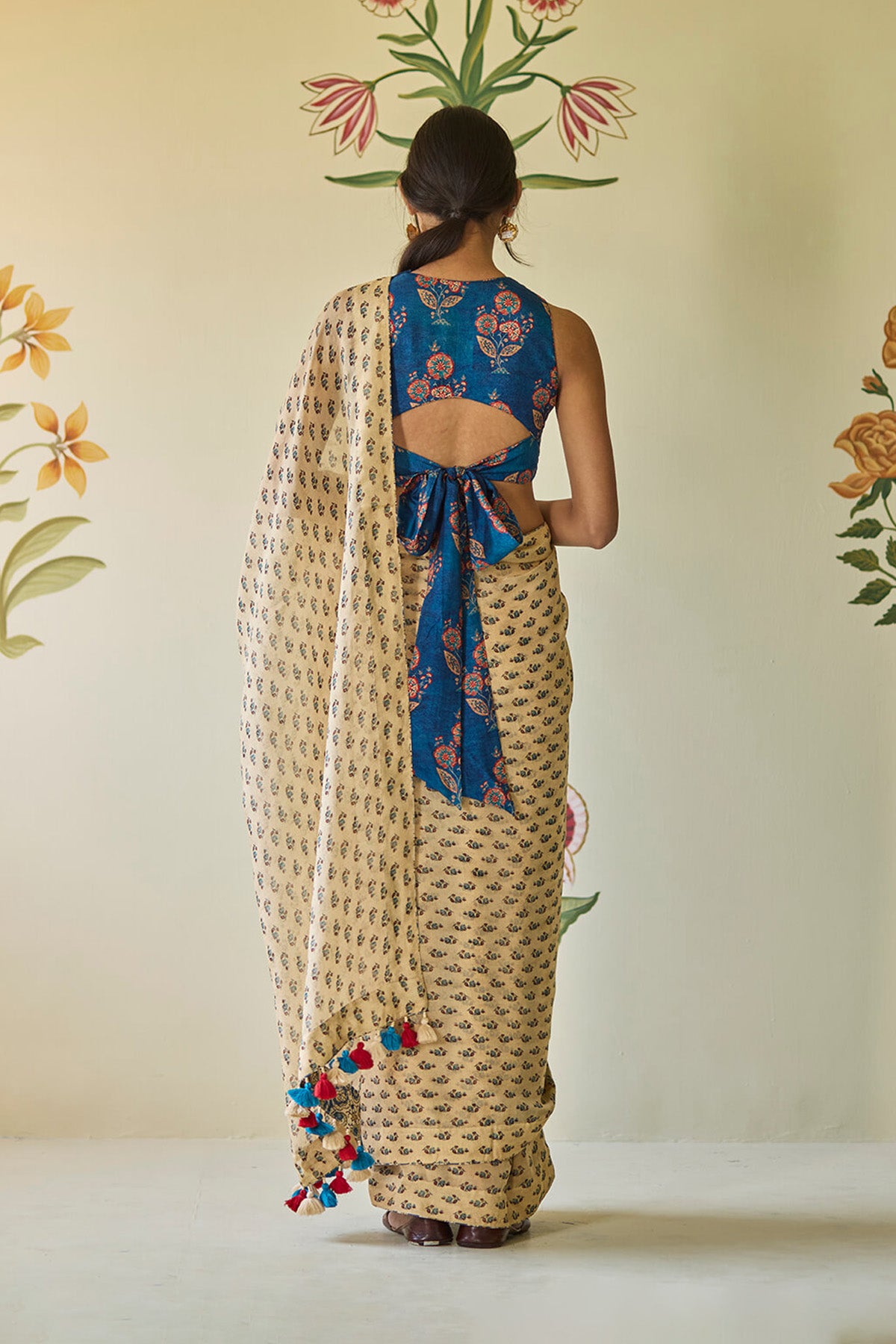 Beige & Blue Saree