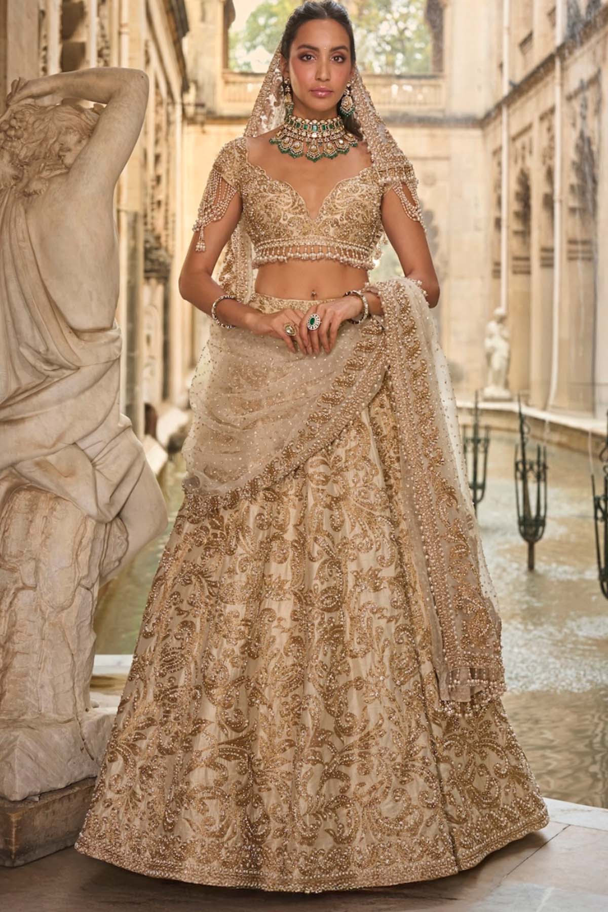 Beige & Gold Lehenga Set