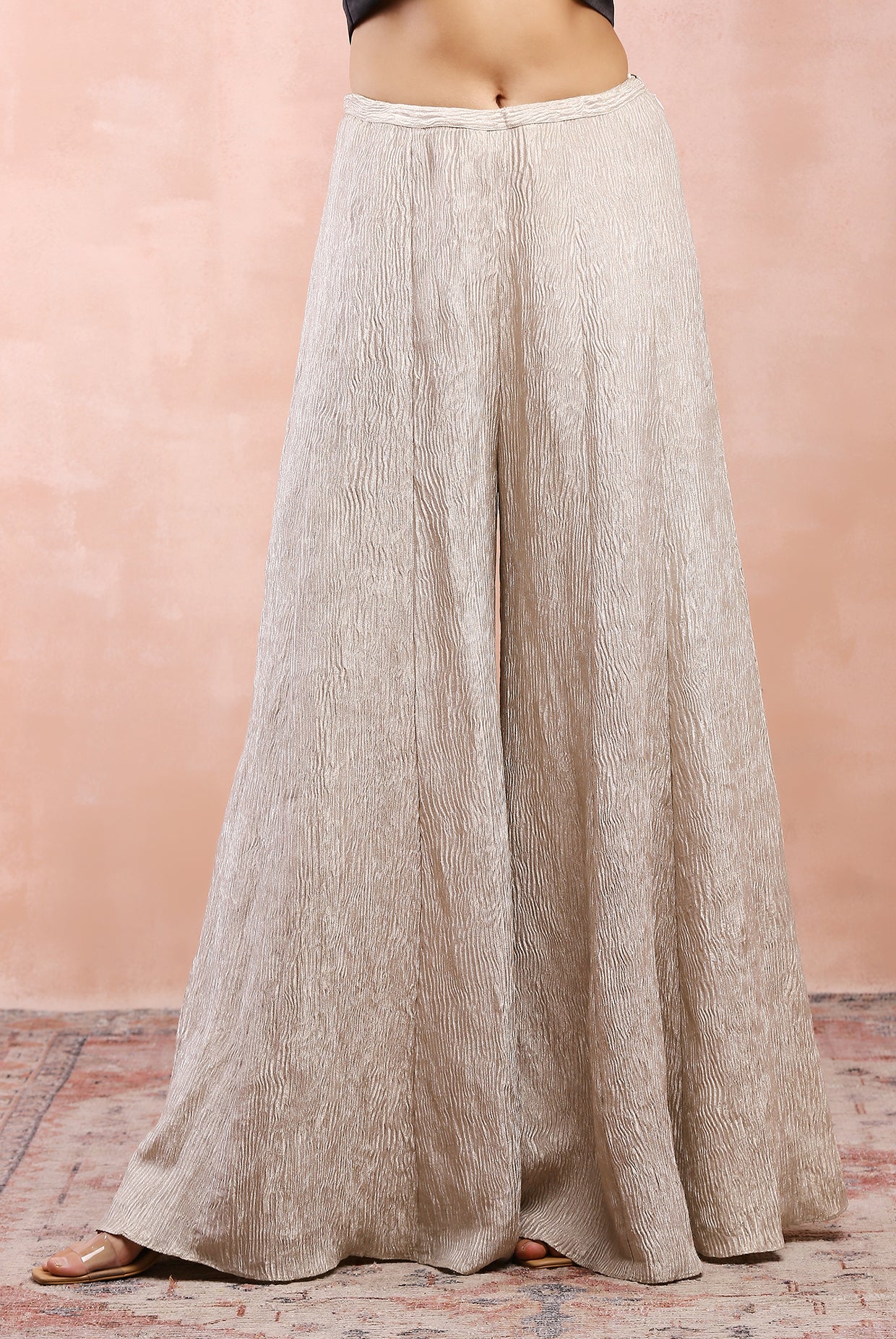 BLACK EMBROIDERED BIB YOKE WITH BUSTIER AND DULL GOLD SHARARA