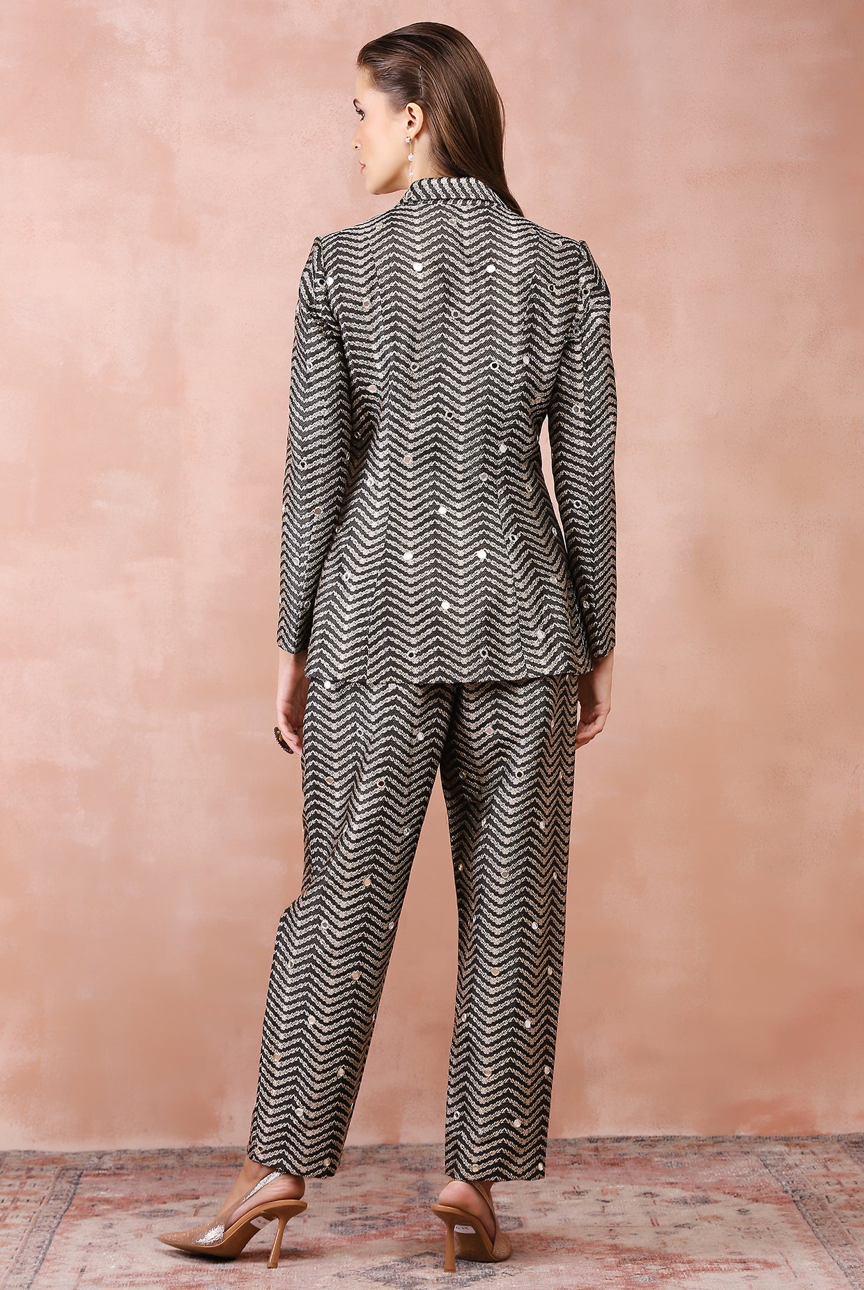 BLACK EMBROIDERED BLAZER WITH BUSTIER AND PANT