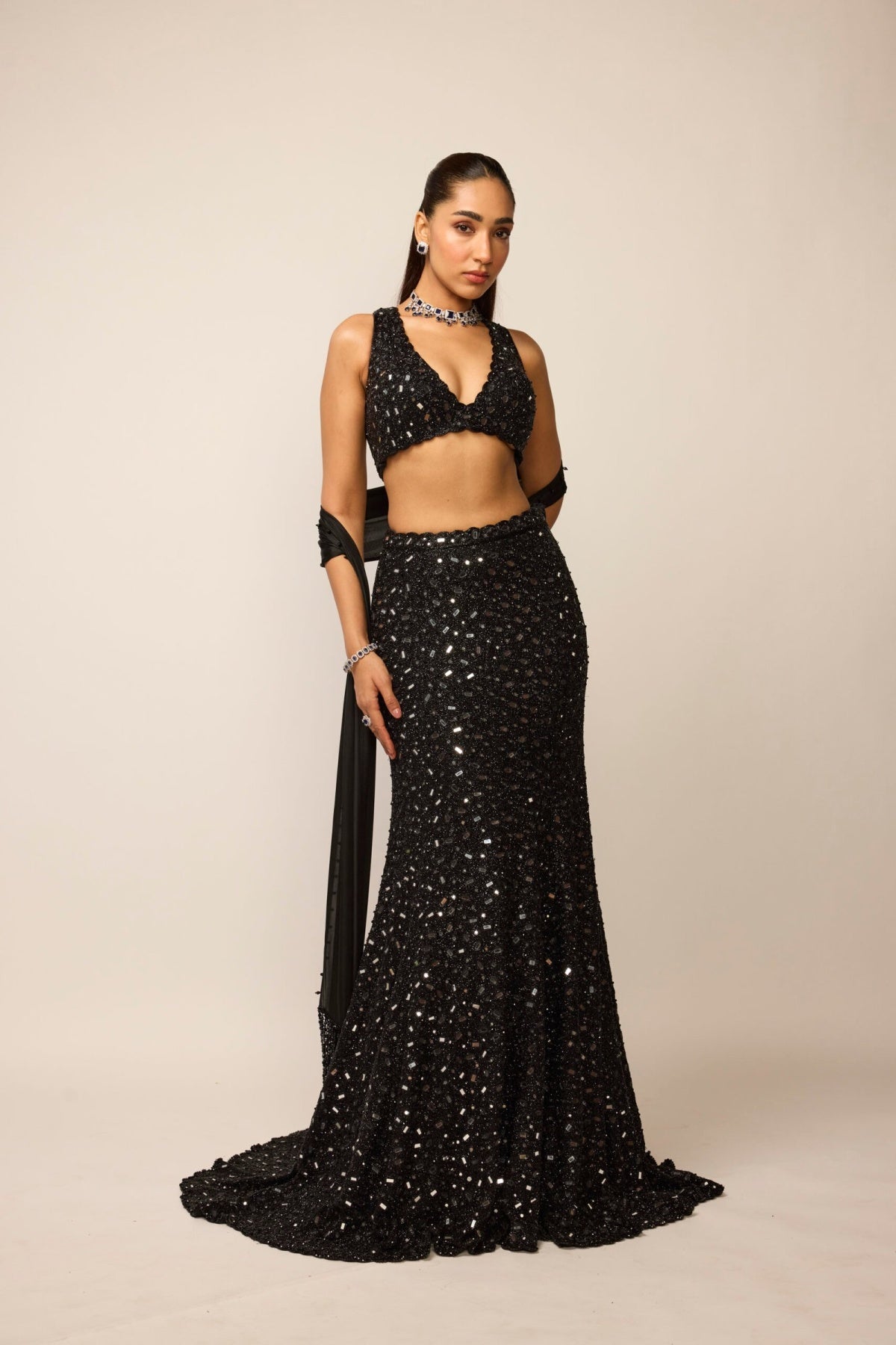 Black Fishcut Lehenga Set