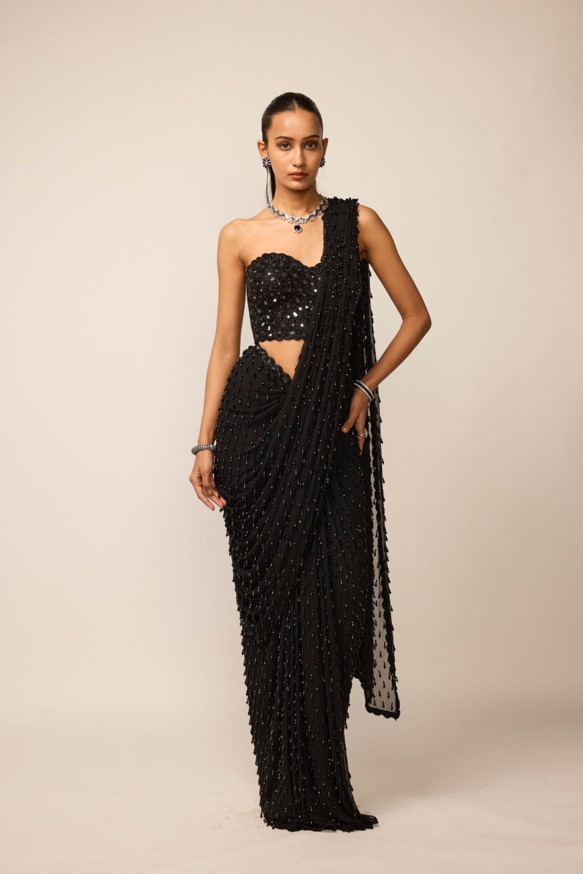 Black Single Drop Saree Set