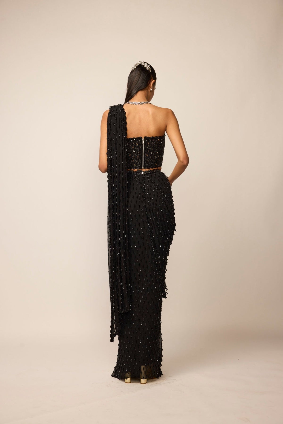 Black Single Drop Saree Set