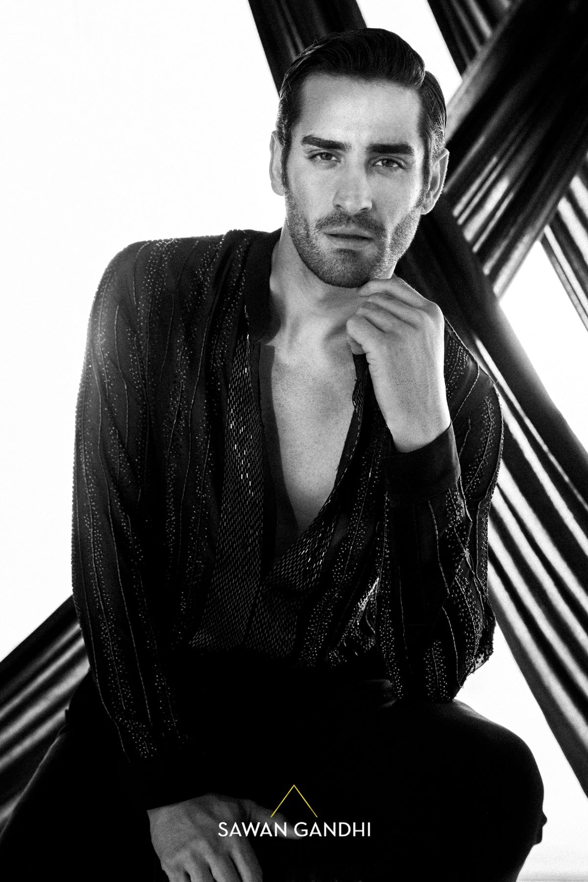 BLACK SWAROVSKI LINE SHIRT