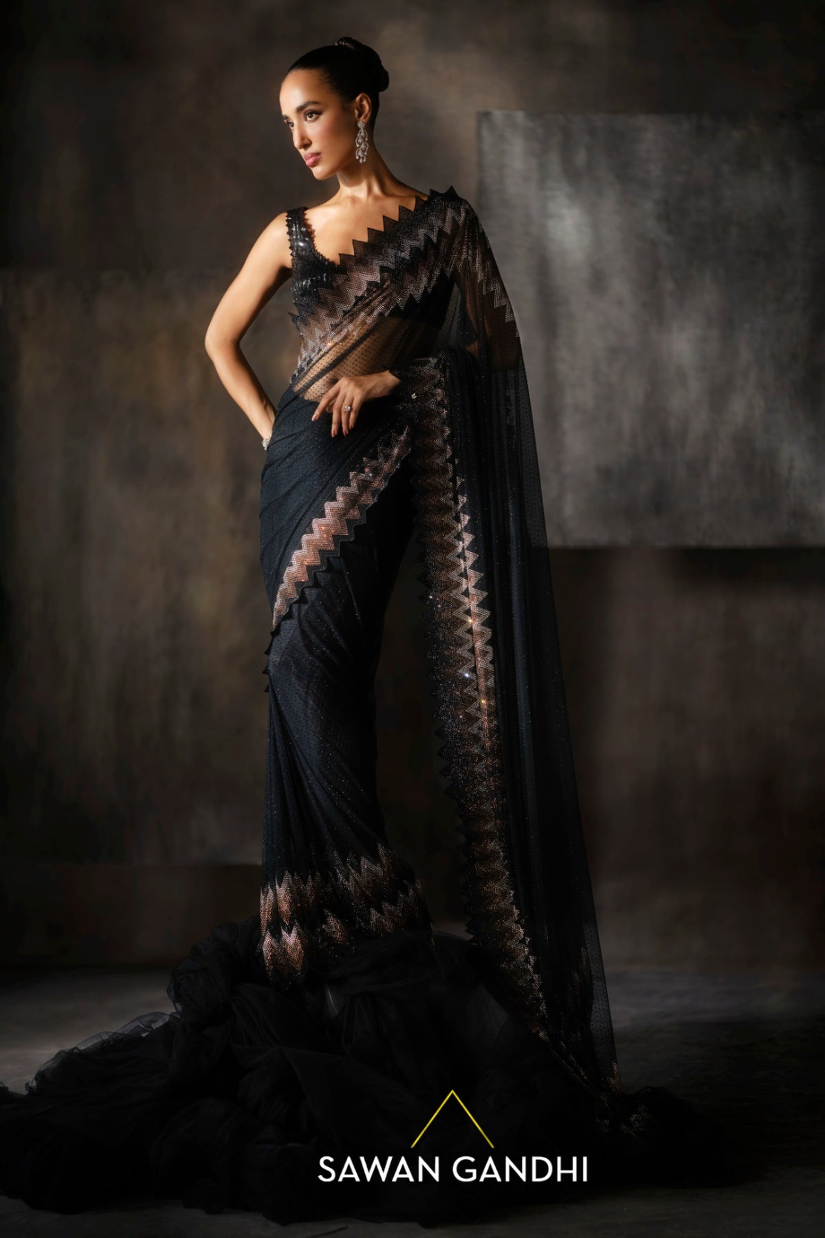 Black Swarovski saree