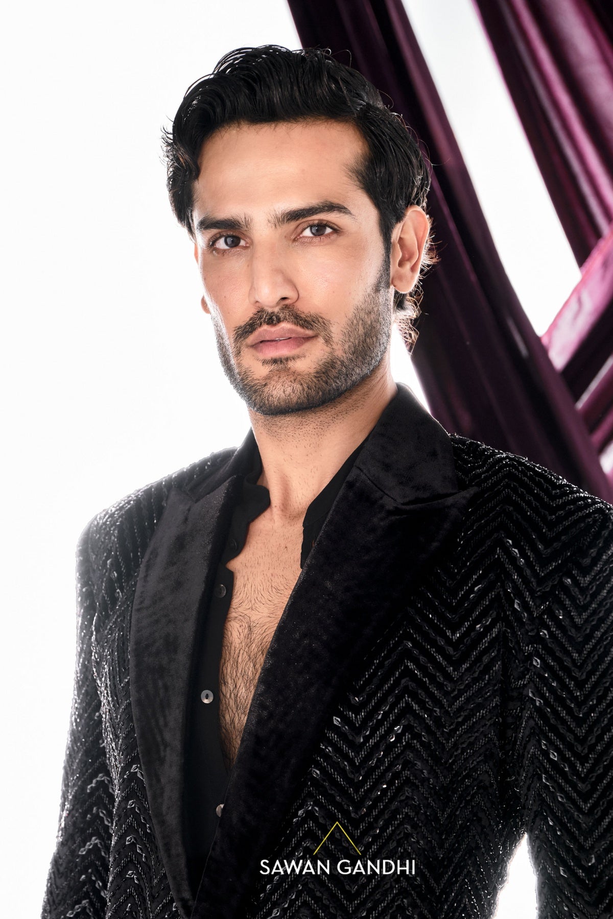 Black velvet chevron jacket