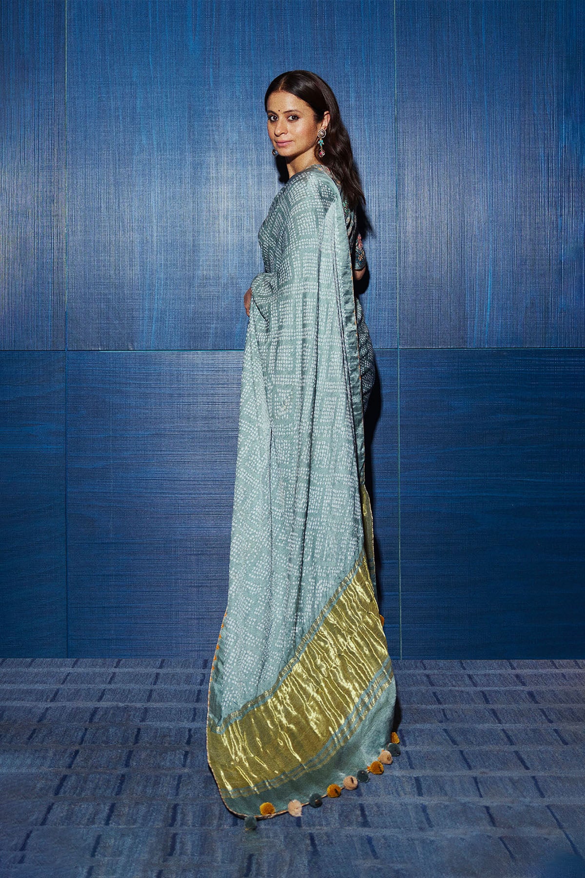Blue Bandhani Saree