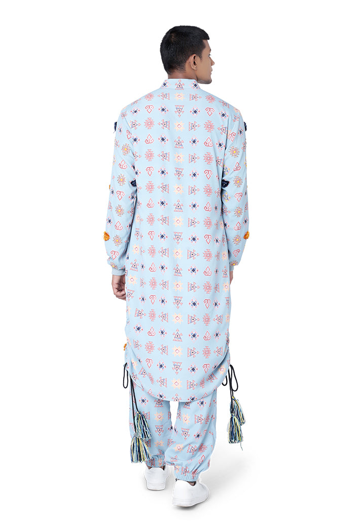 BLUE COLOUR PRINTED ART CREPE KURTA WITH JOGGER PANT