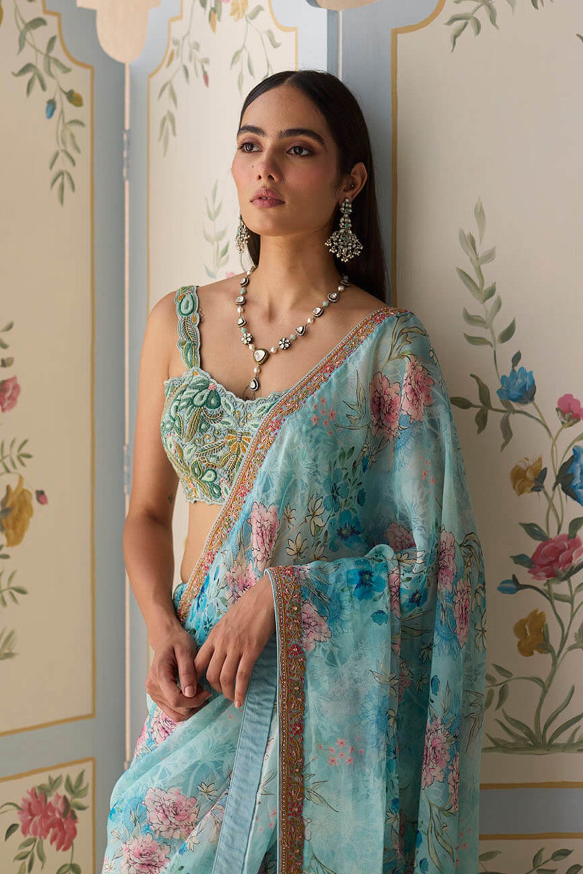Blue Floral Saree