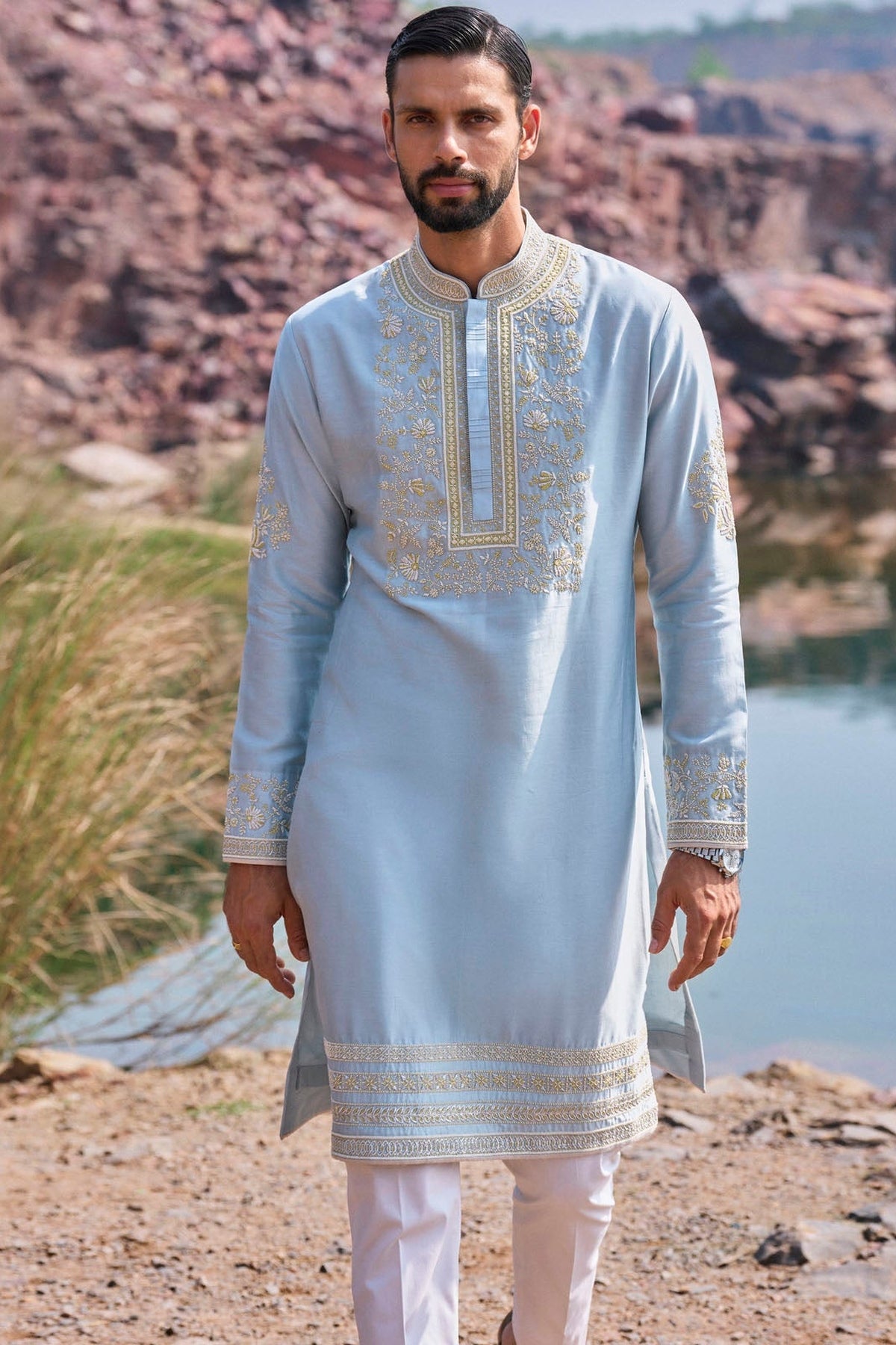 Blue Yellow Kurta Set