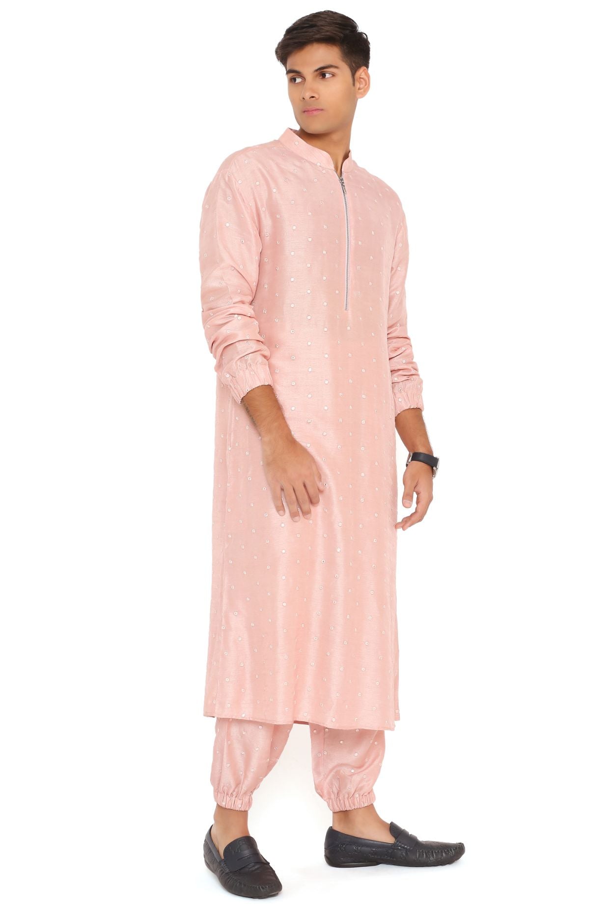 BLUSH PINK ABLA SILK BOMBER KURTA WITH JOGGER PANT