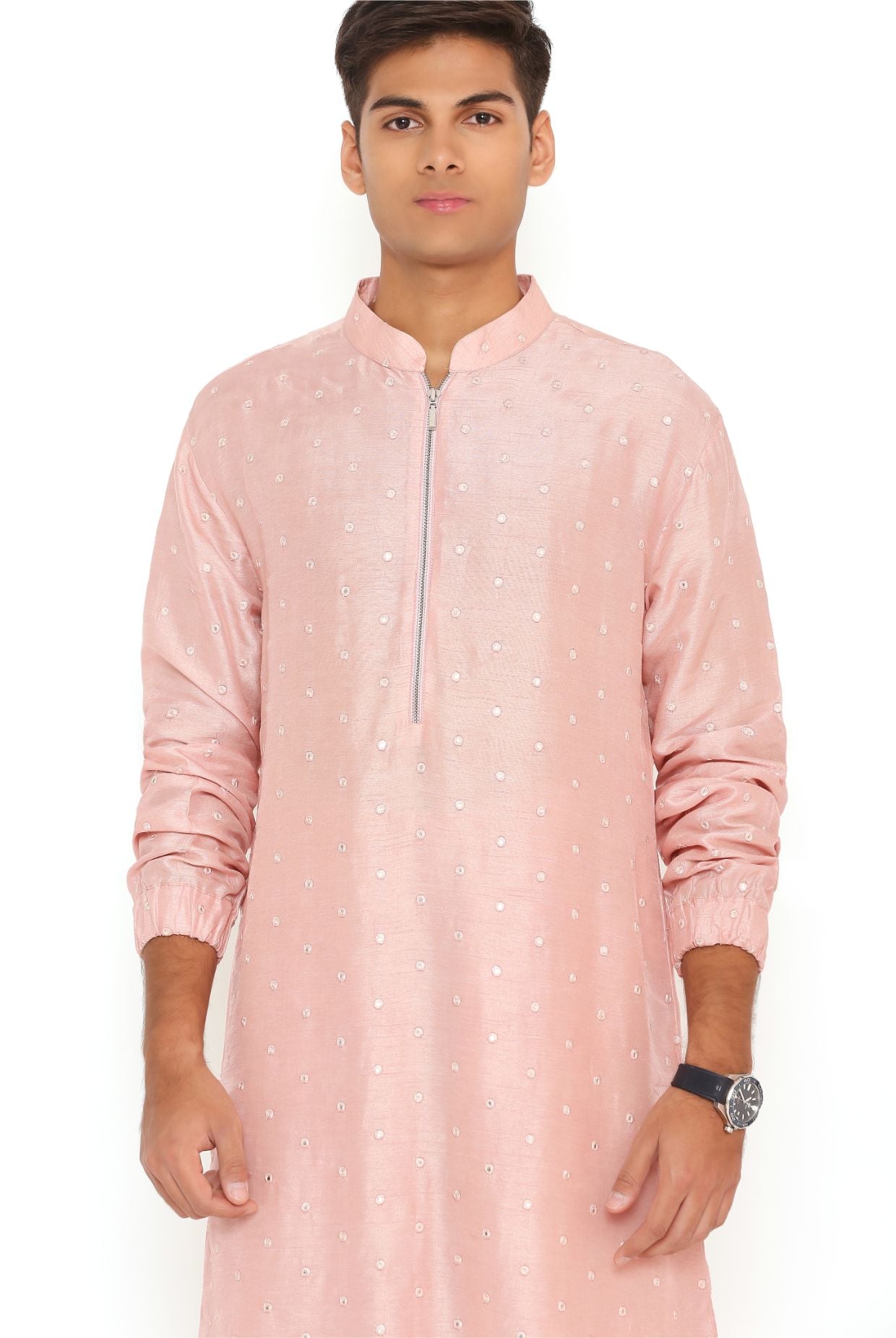 BLUSH PINK ABLA SILK BOMBER KURTA WITH JOGGER PANT