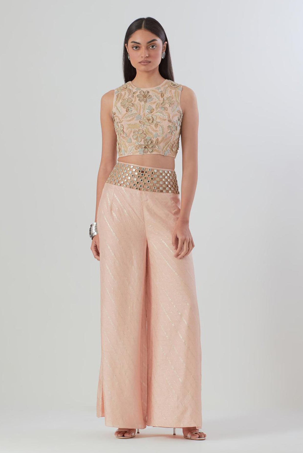 Blush Pink Embroidered Choli With Palazzo