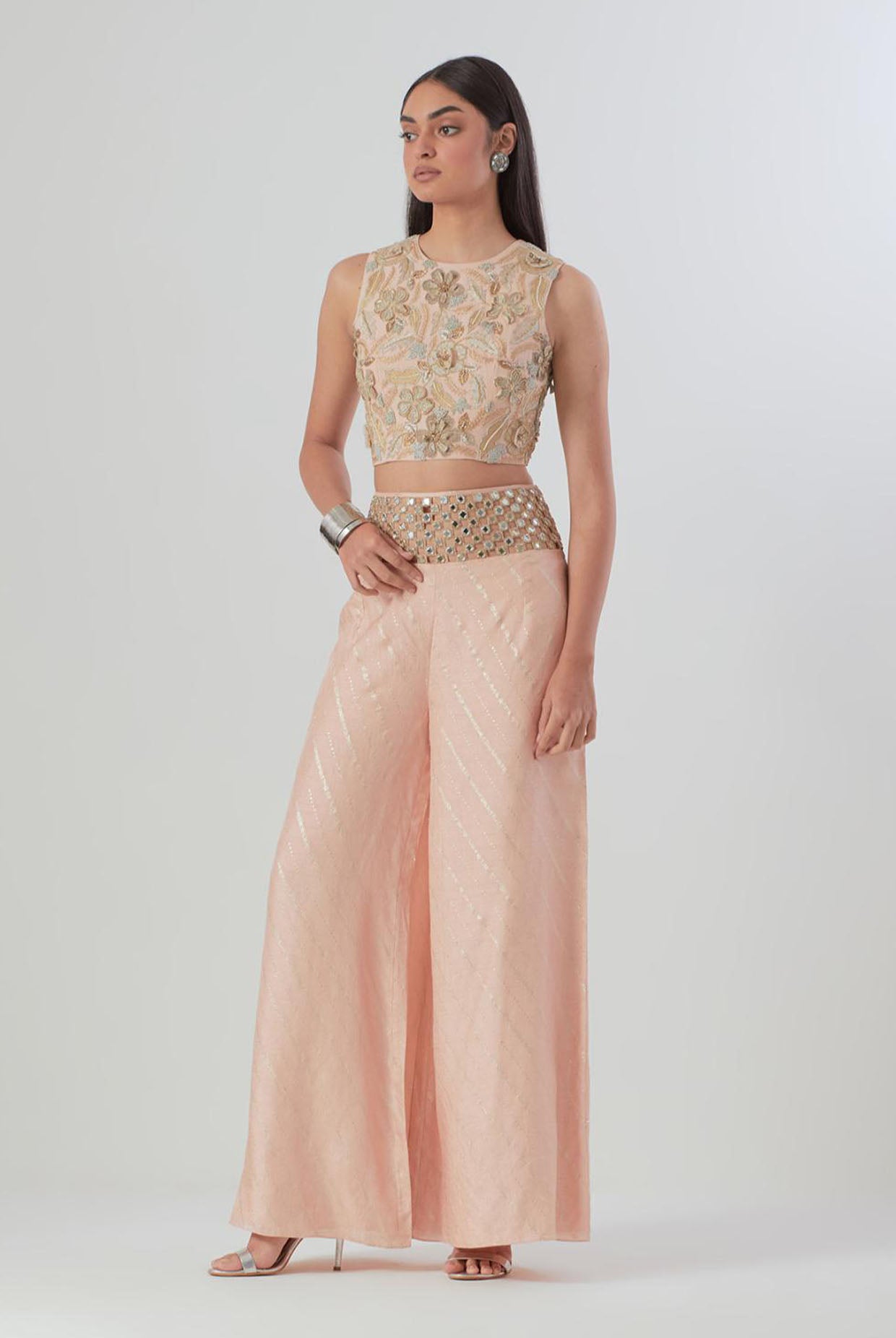 Blush Pink Embroidered Choli With Palazzo