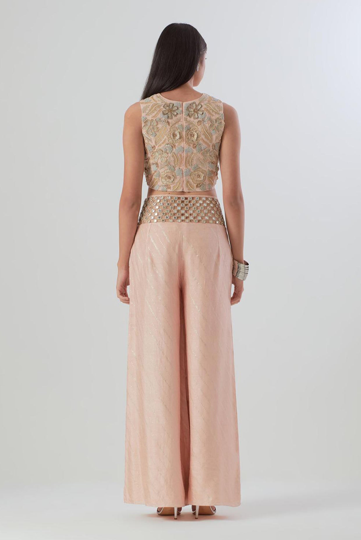 Blush Pink Embroidered Choli With Palazzo