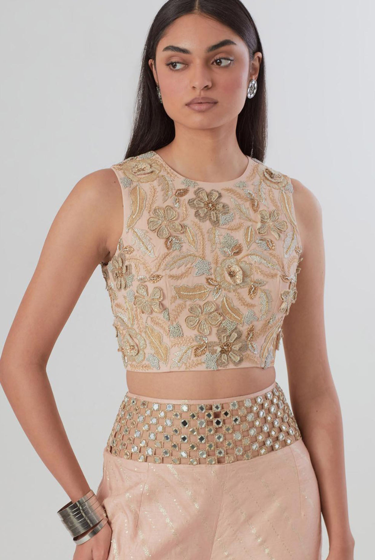 Blush Pink Embroidered Choli With Palazzo