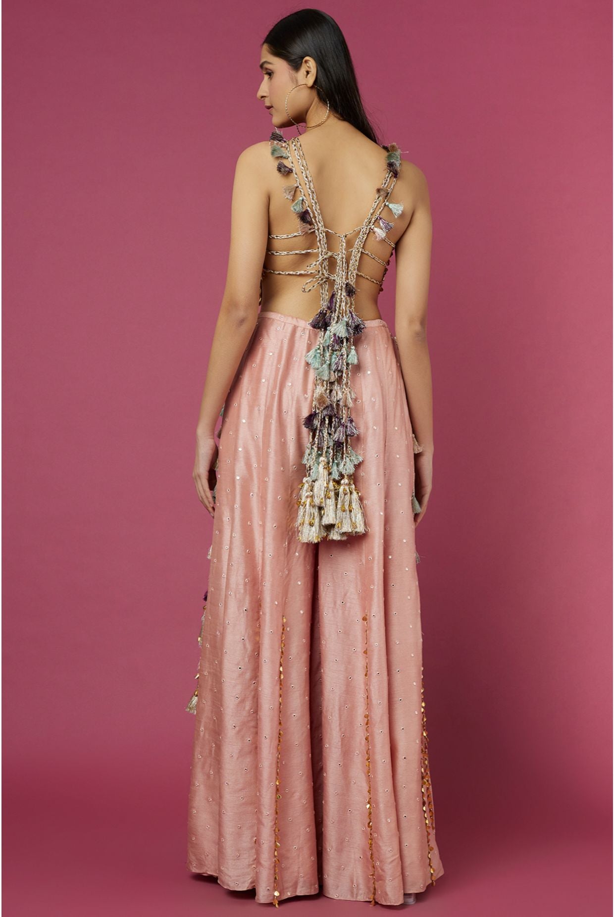 BLUSH PINK GEORGETTE EMBROIDERED CHOLI WITH ABLA SILK SHARARA