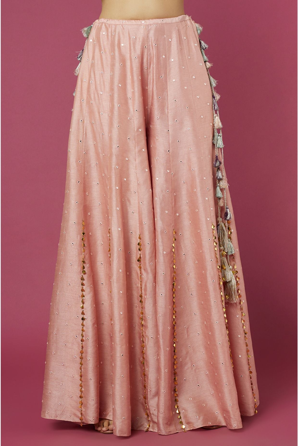 BLUSH PINK GEORGETTE EMBROIDERED CHOLI WITH ABLA SILK SHARARA