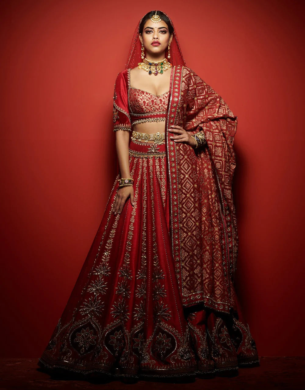 RAW SILK LEHENGA WITH HAND EMBROIDERY