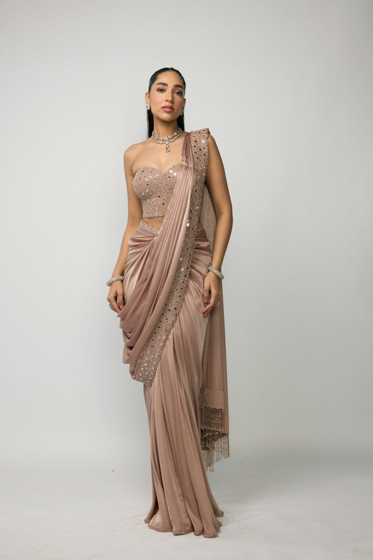 Bronze Rose Draped Saree Set