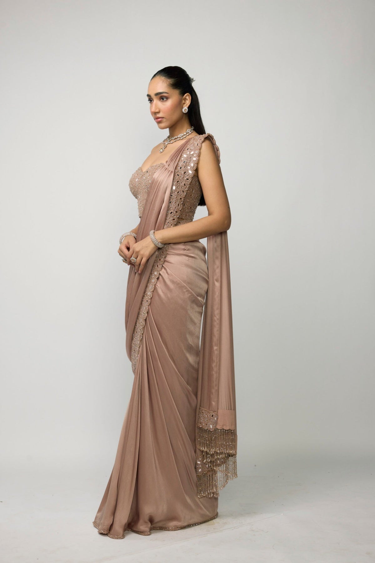 Bronze Rose Draped Saree Set