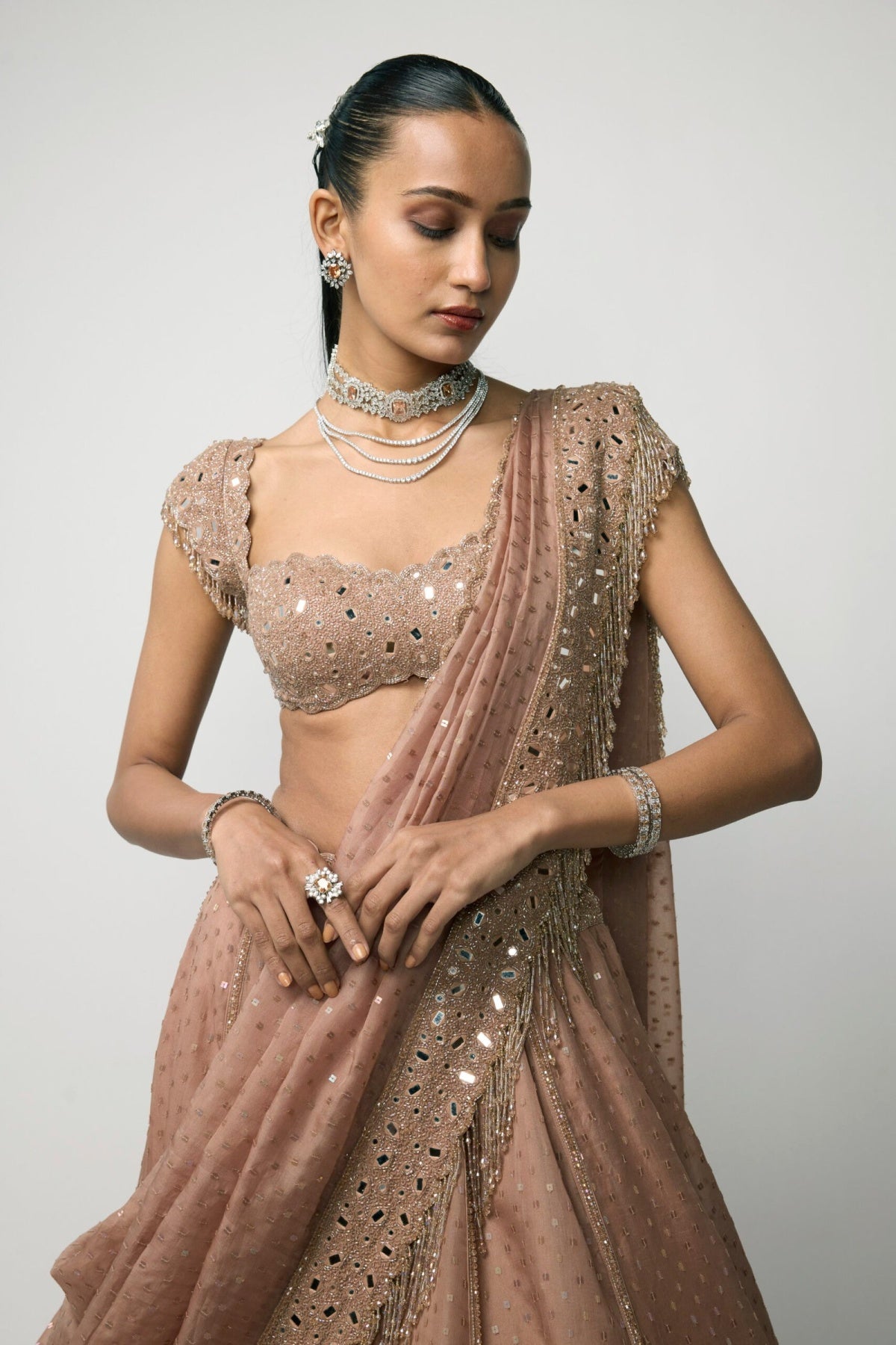 Bronze Rose Sequins Embroidered Lehenga Set