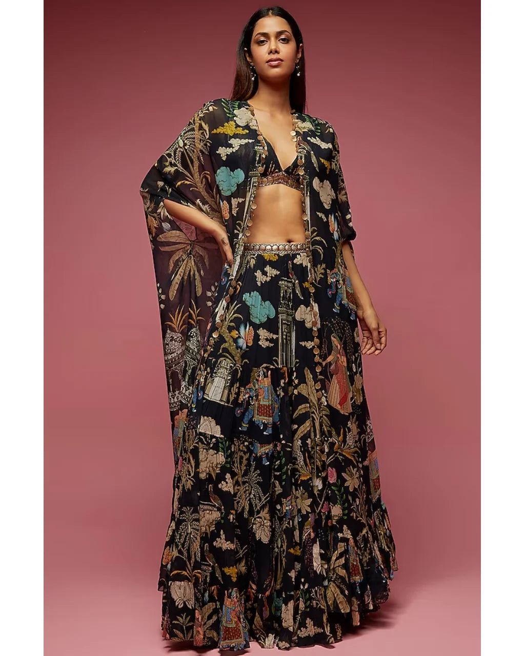 Black Flowy Skirt Set