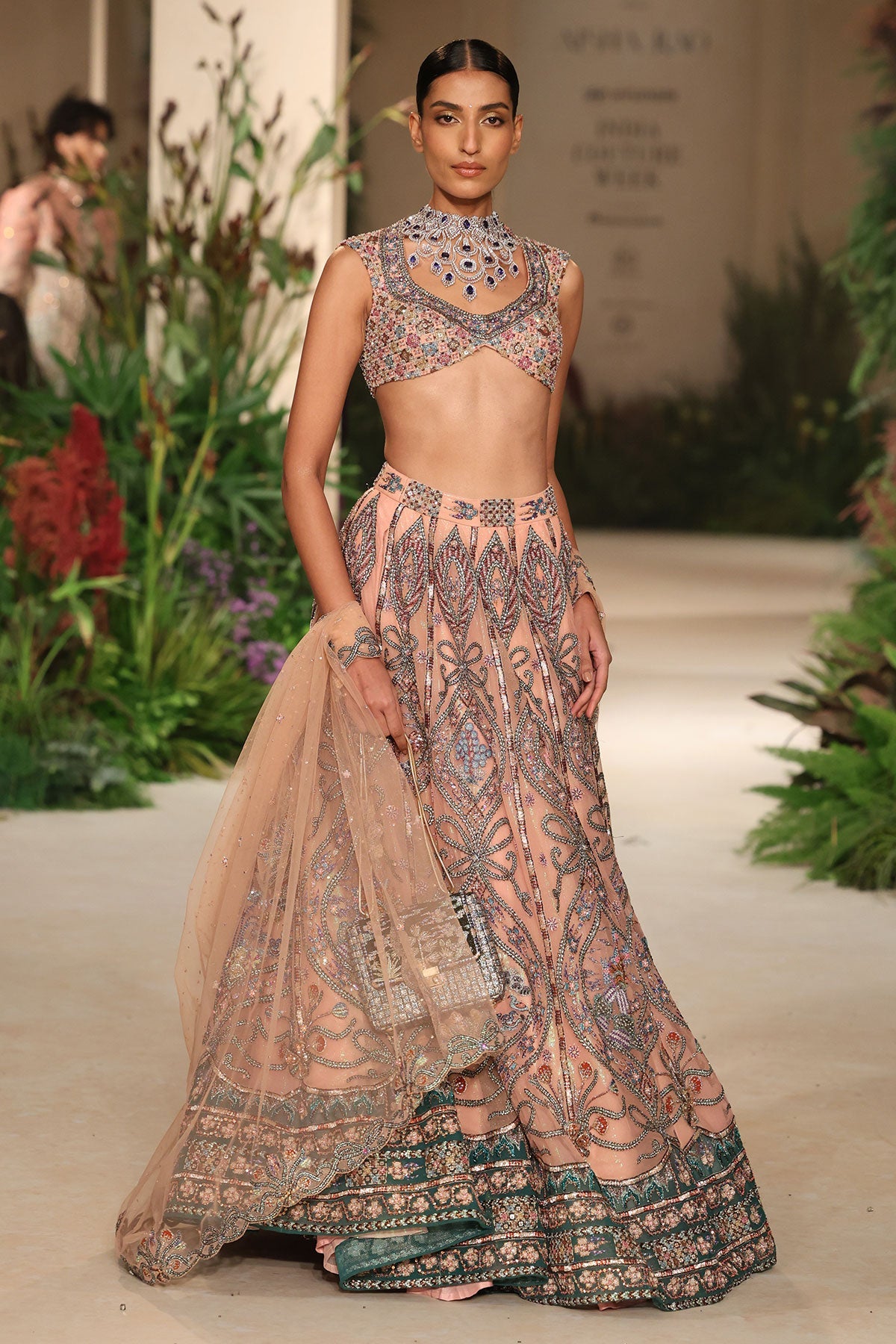 Bloomrush - cantaloupe teal tulle Lehenga