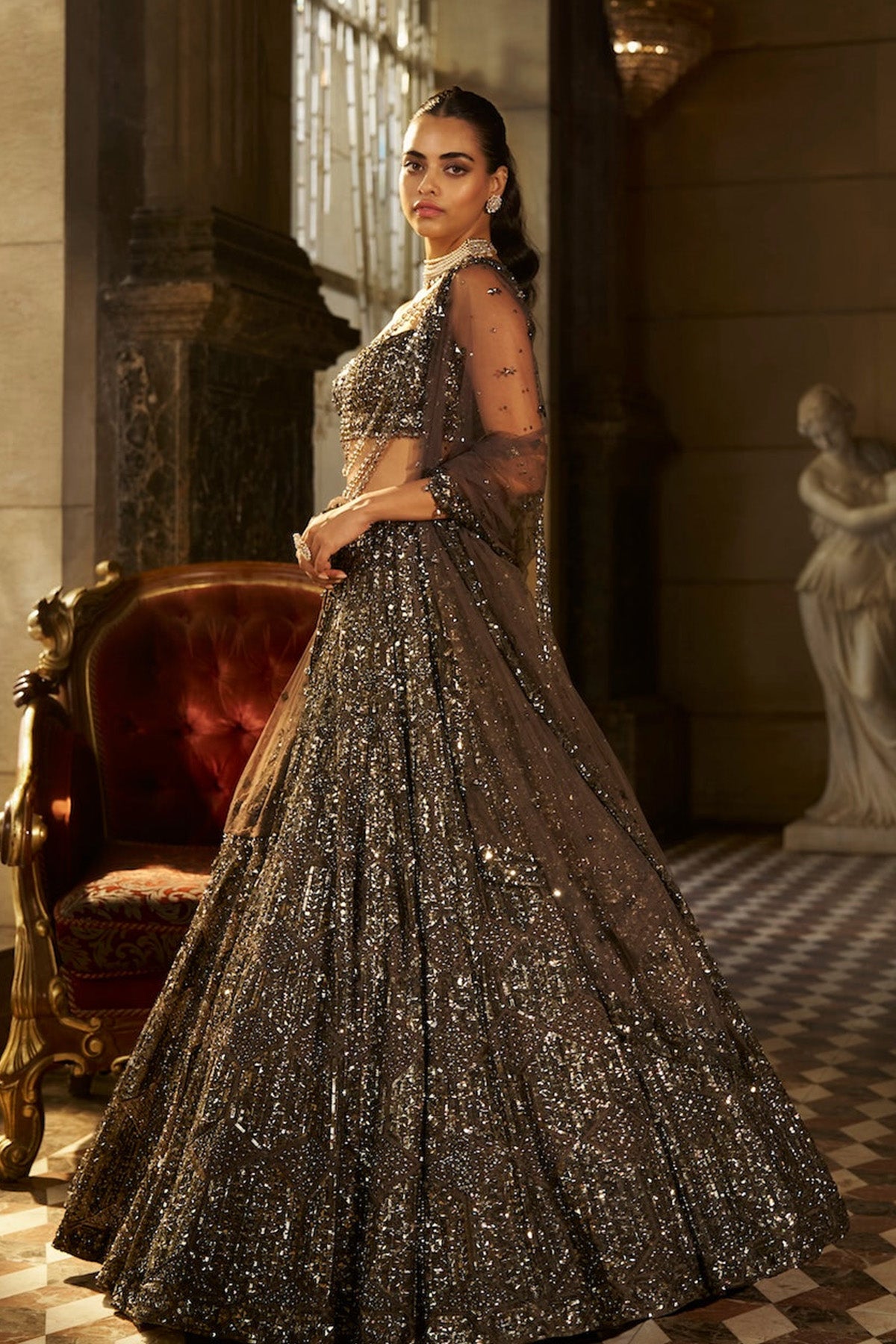 Charcoal Sequin Lehenga Set