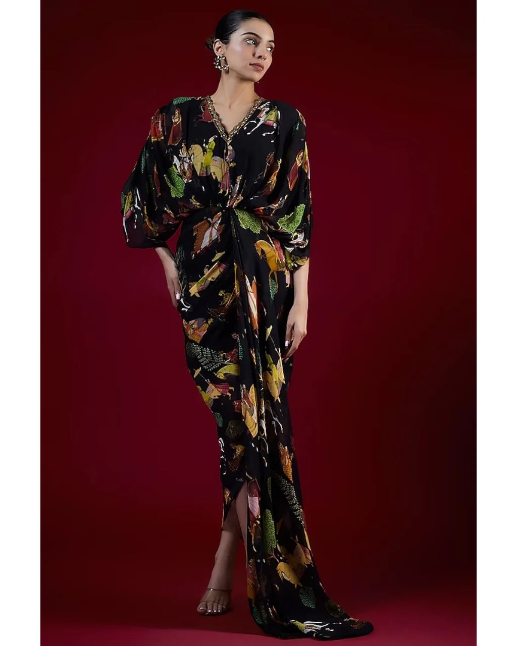 Black Printed Drape Dress