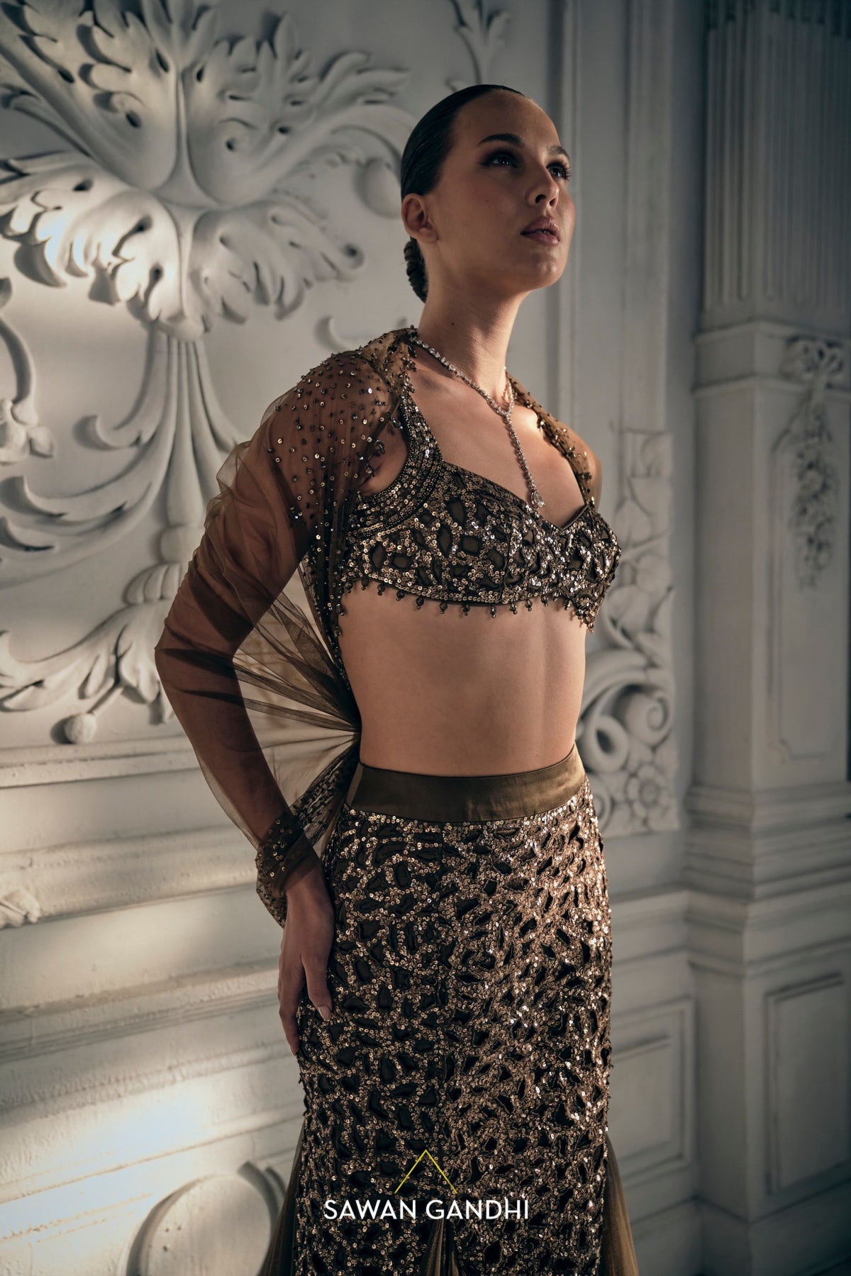 Coffee brown cutwork lehenga