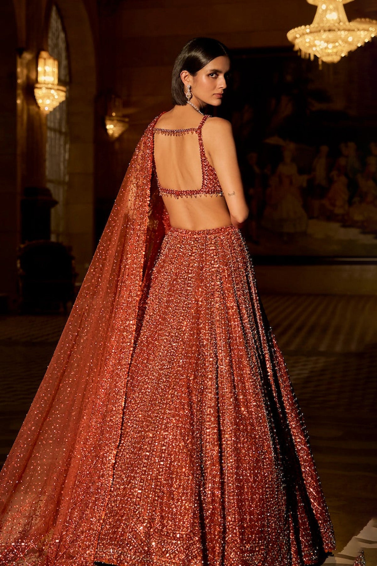 Copper Crystal Lehenga Set