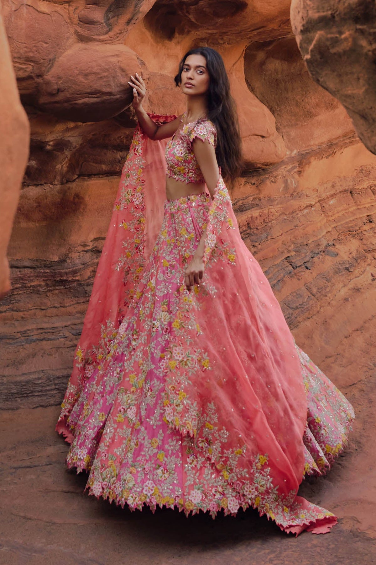Coral And Pink Utsa Lehenga Set