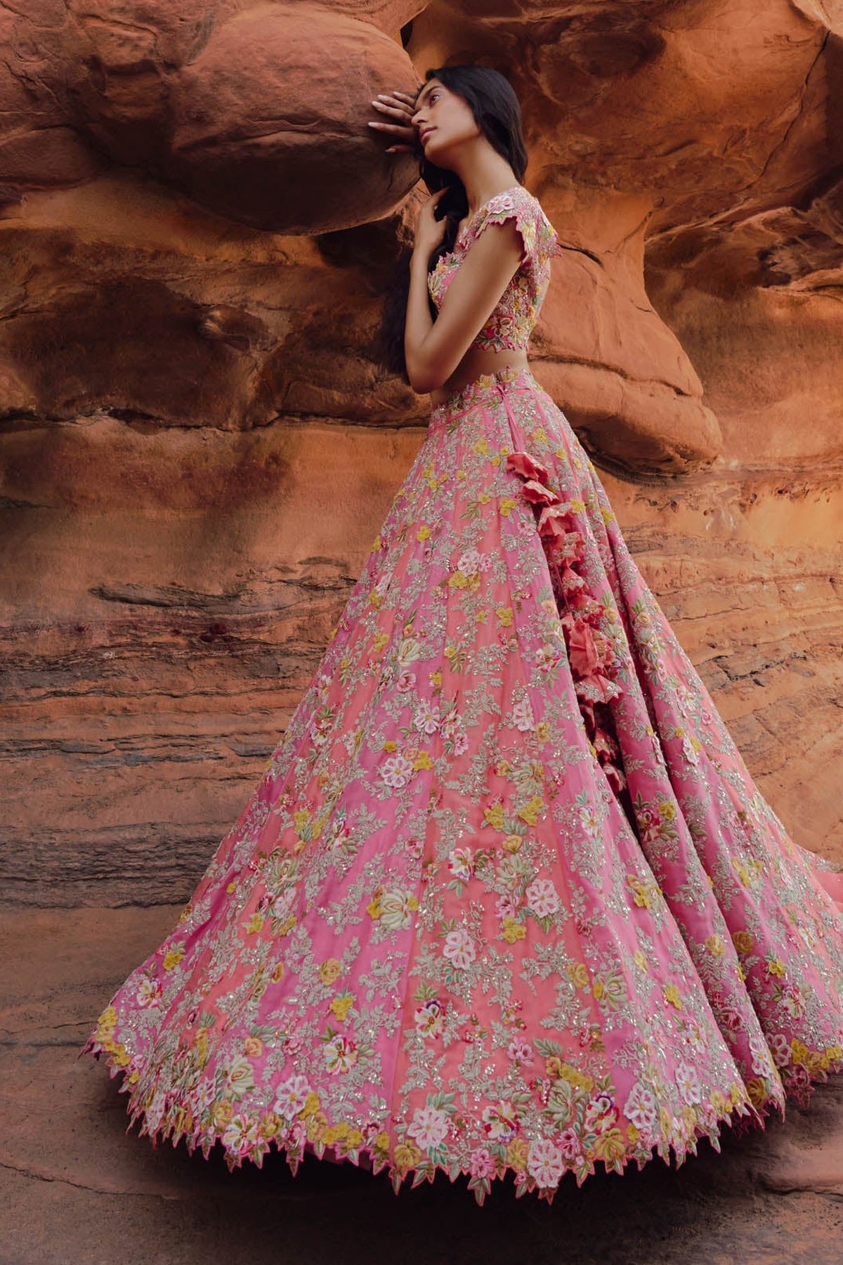 Coral And Pink Utsa Lehenga Set
