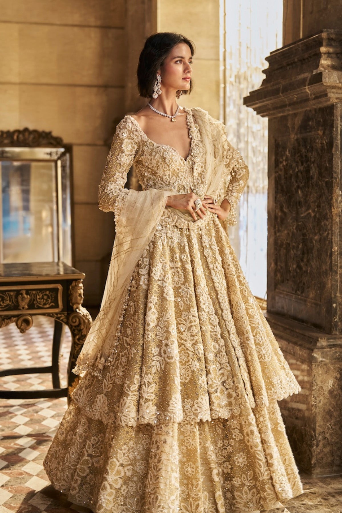 Cream Jacket Lehenga Set