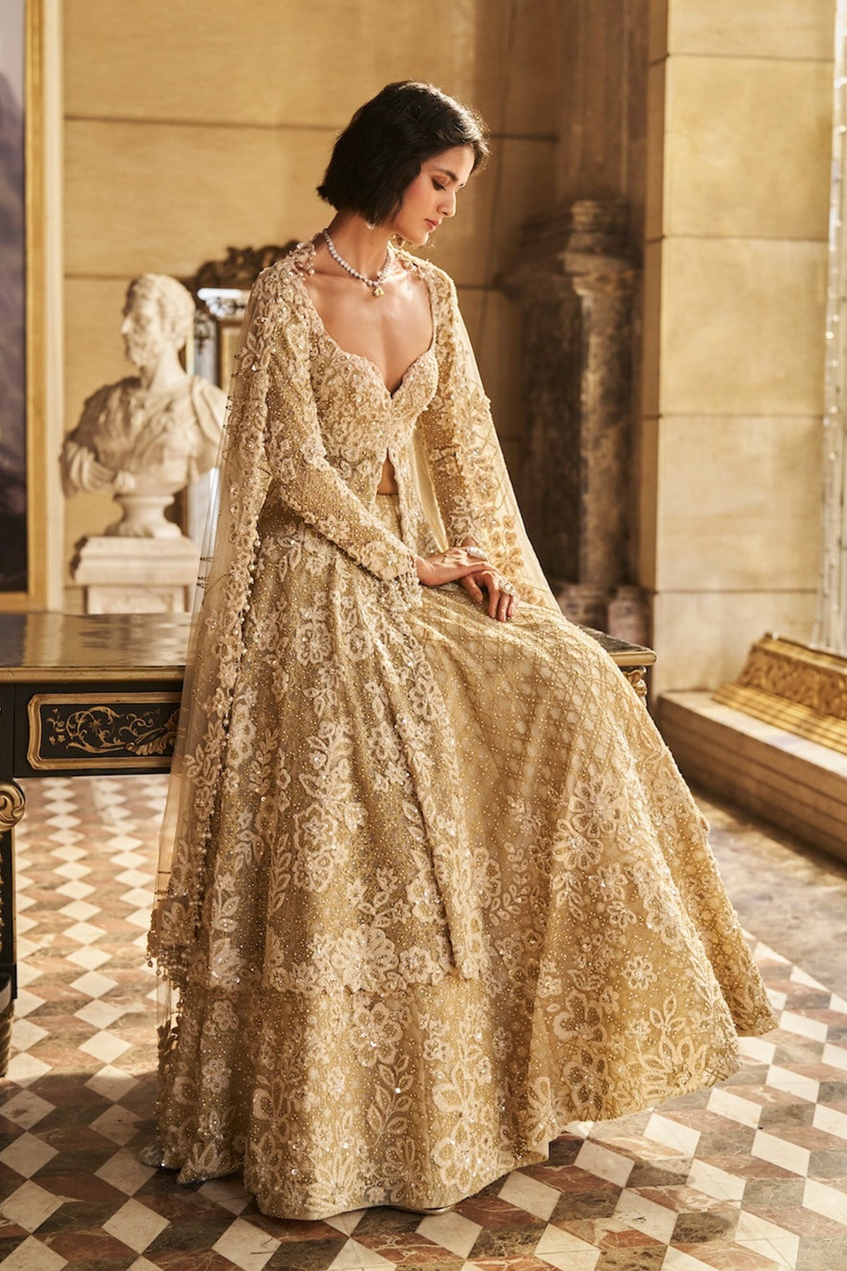Cream Jacket Lehenga Set
