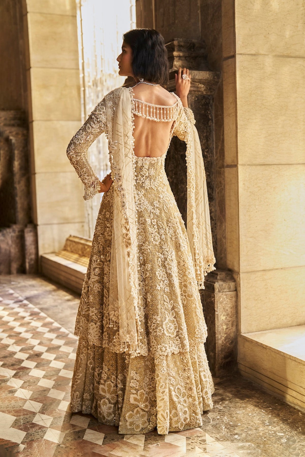 Cream Jacket Lehenga Set