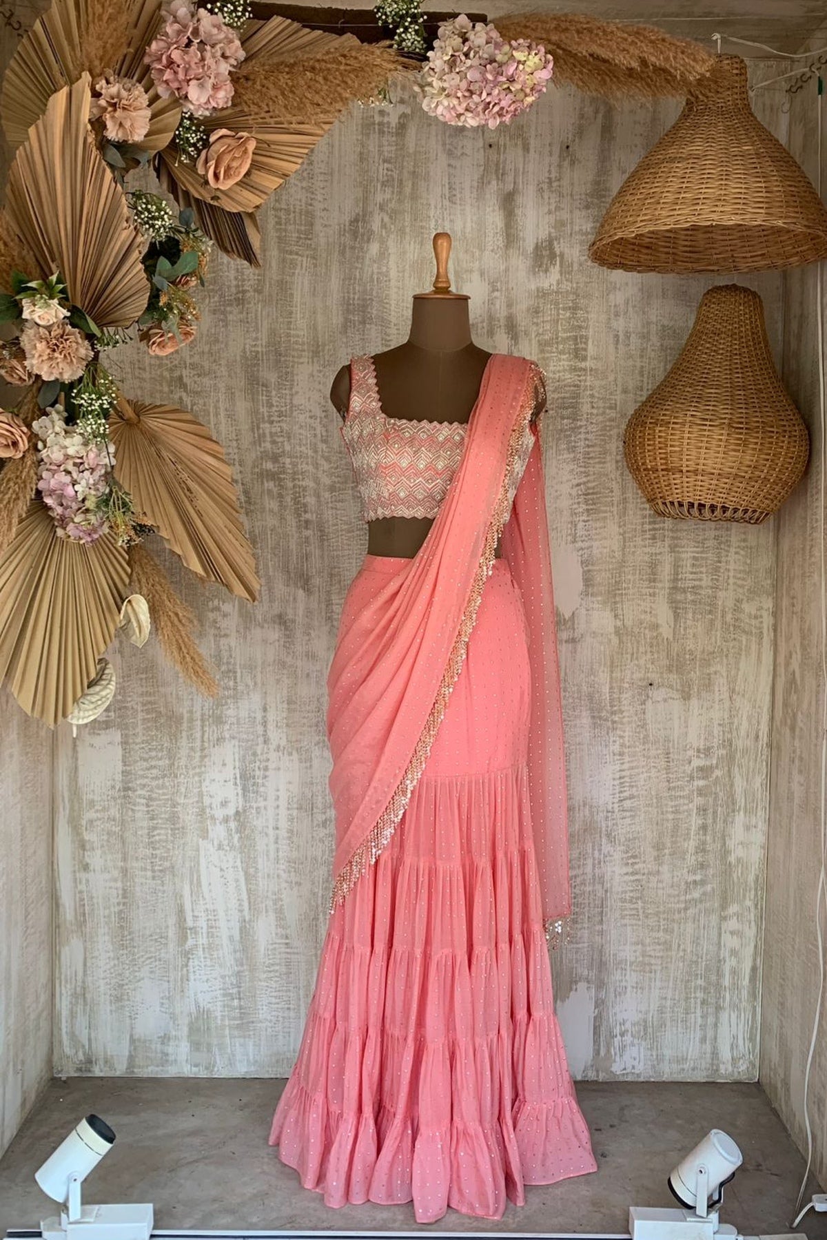 Peach Frill Ines Saree - Ready to ship