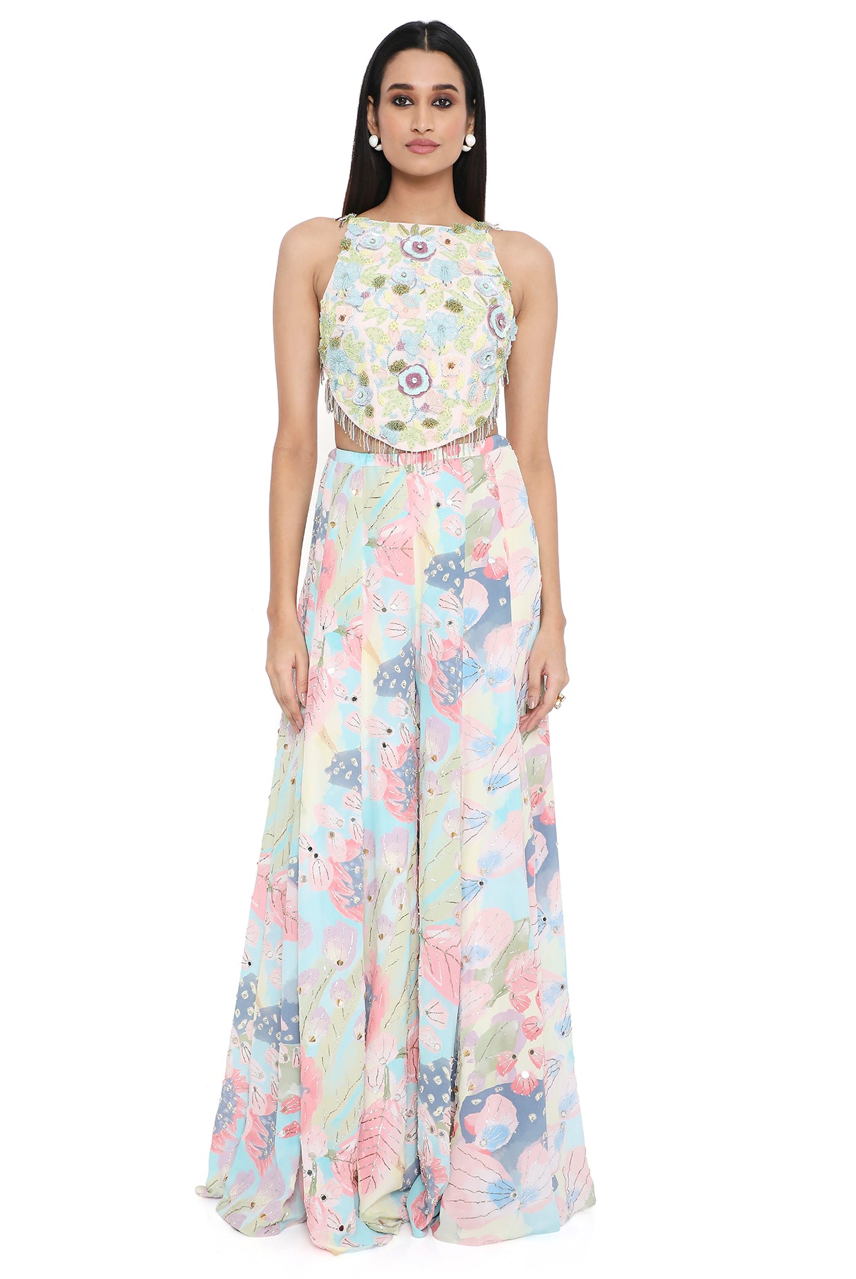 Dalia Rose Pink Embroidered Choli With Printed Embroidered Sharara