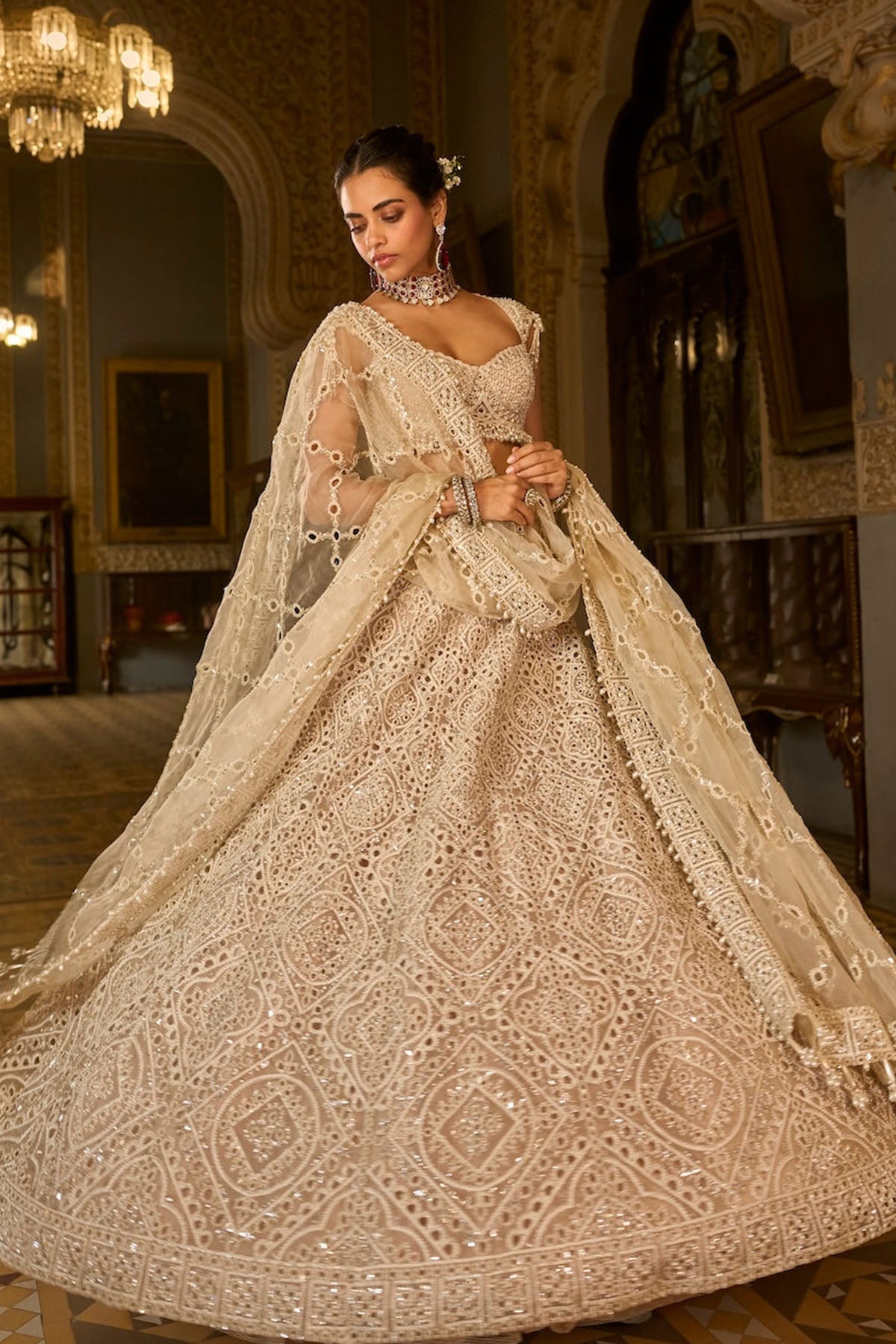 Dark Beige Thread Work Lehenga Set