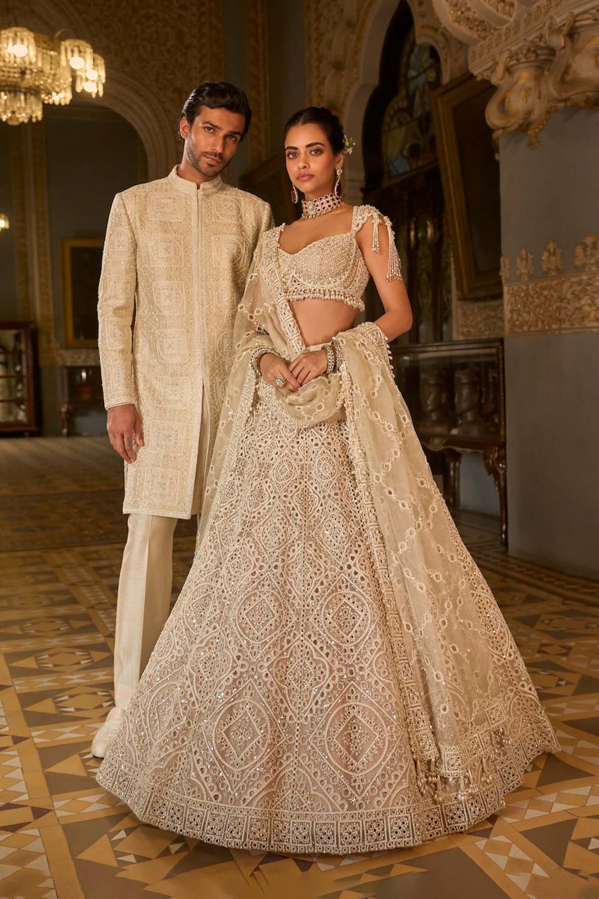 Dark Beige Thread Work Lehenga Set
